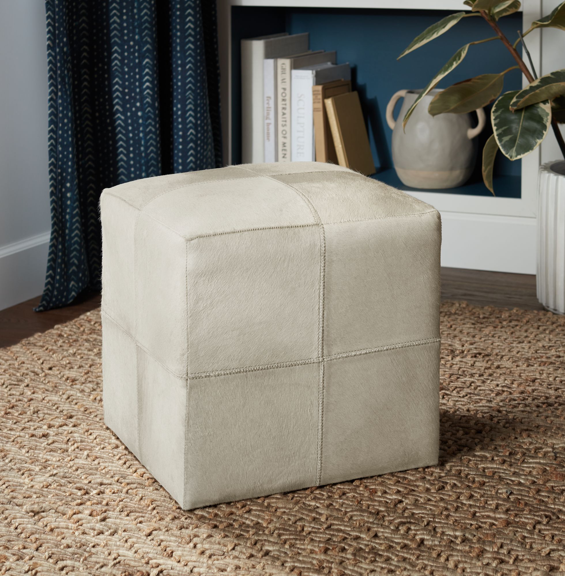 Astoria Weathered Ivory Leather Hide Pouf Ottoman 83R79 Lamps Plus