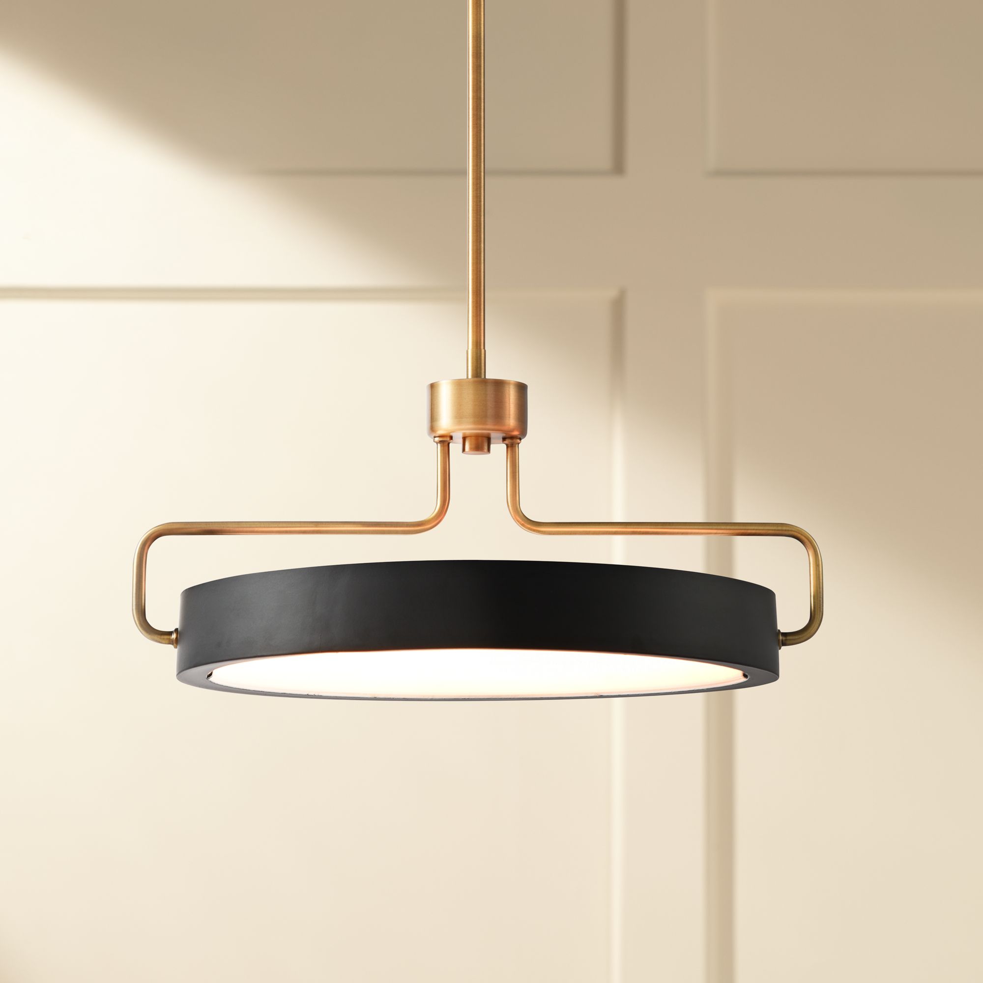 Pemberton 18"W Black Antique Brass Ring LED Pendant Light 84J45