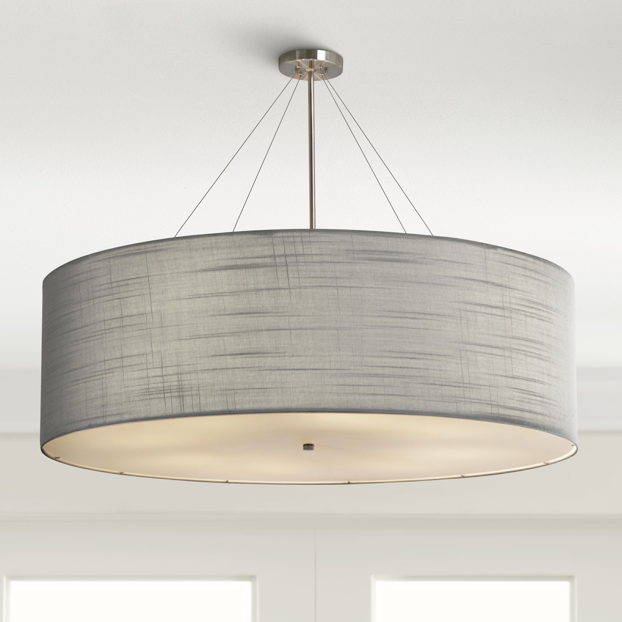 Textile Classic 48"W Nickel Gray Drum Pendant Light 85V05 Lamps Plus