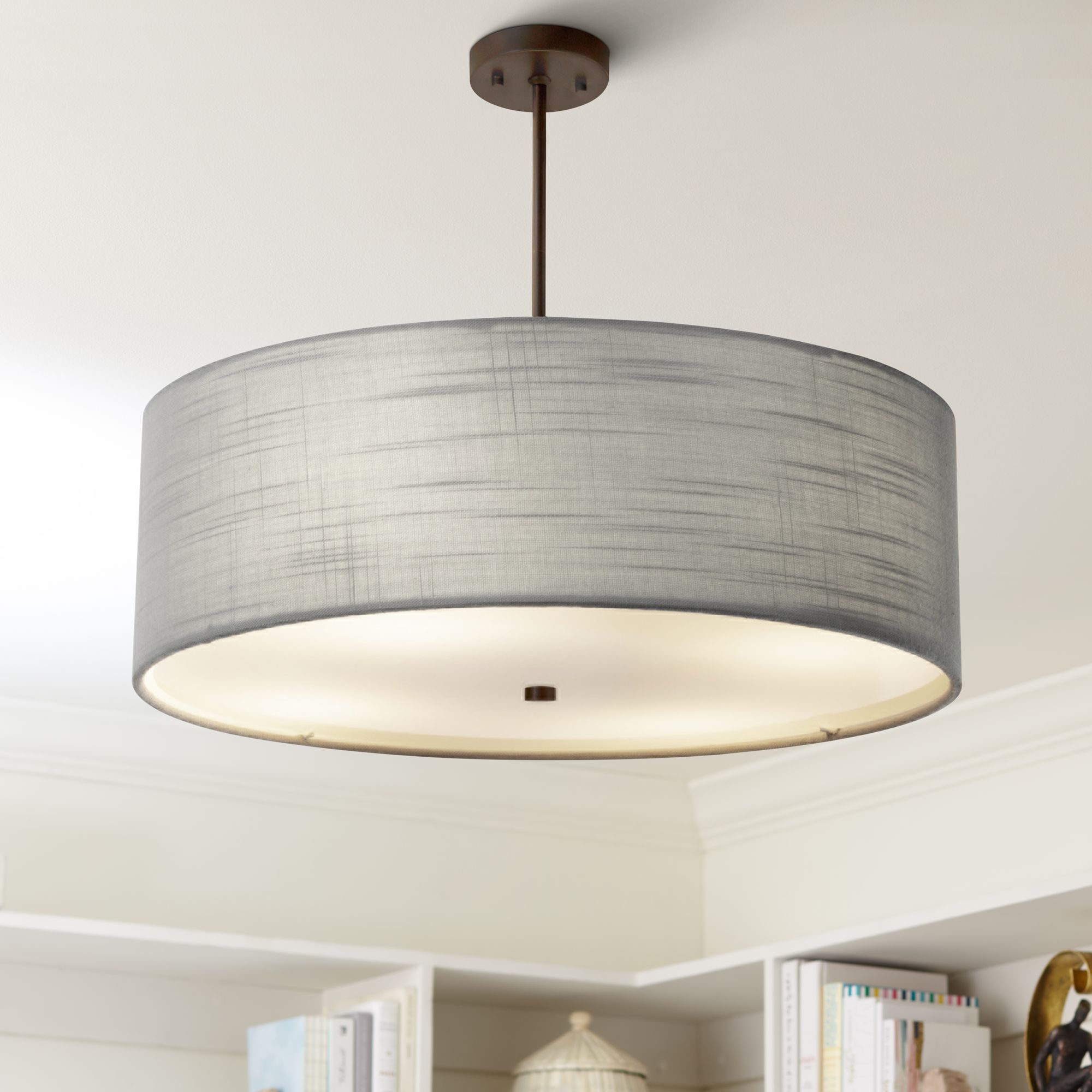 Textile Classic 24"W Bronze Gray Drum Pendant Light 85V22 Lamps Plus