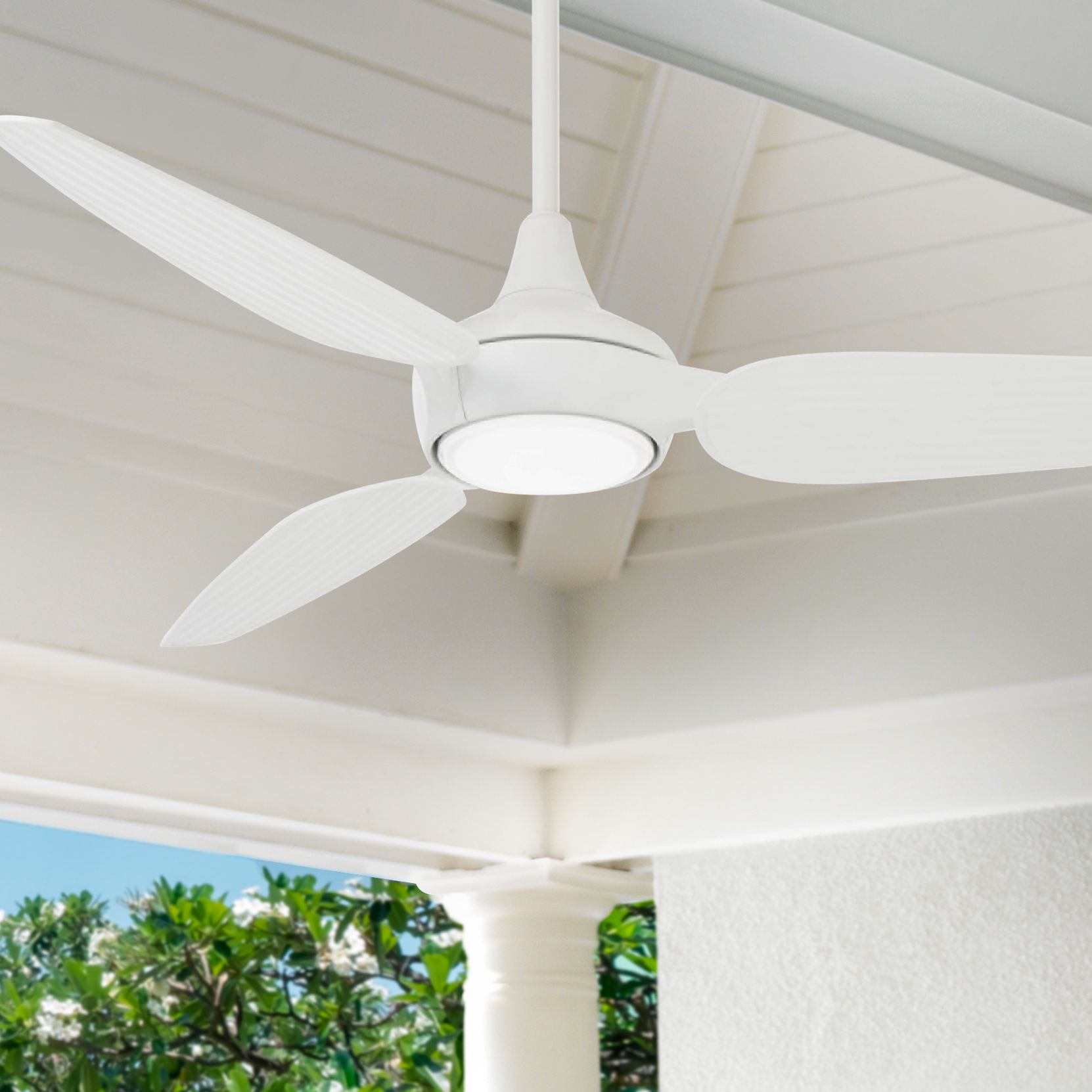 60" Minka Aire Seacrest White LED Outdoor Smart Ceiling Fan 86F12