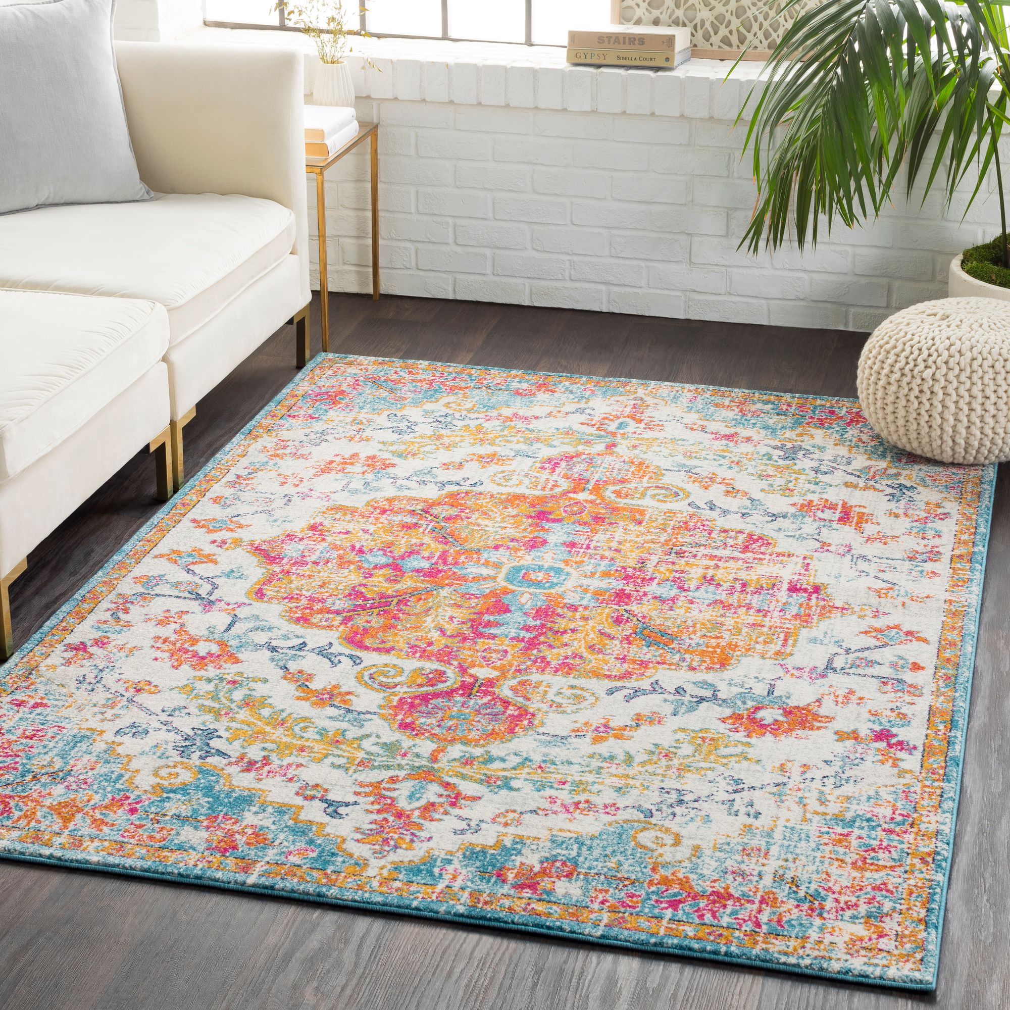 Surya Harput HAP1067 Burnt Orange and Teal Area Rug 87N87 Lamps Plus