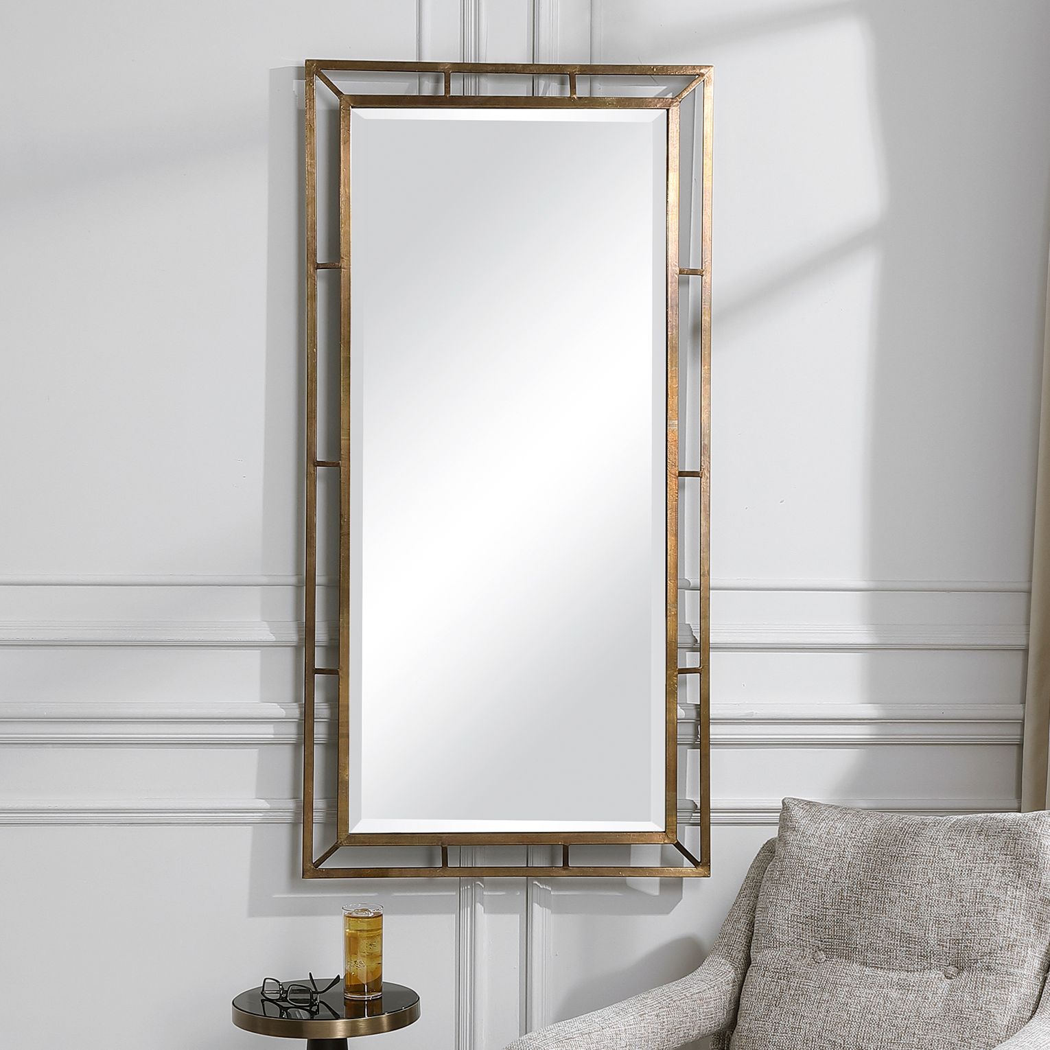 Uttermost Farrow Brass Iron 28" x 56" Framed Wall Mirror 88W03