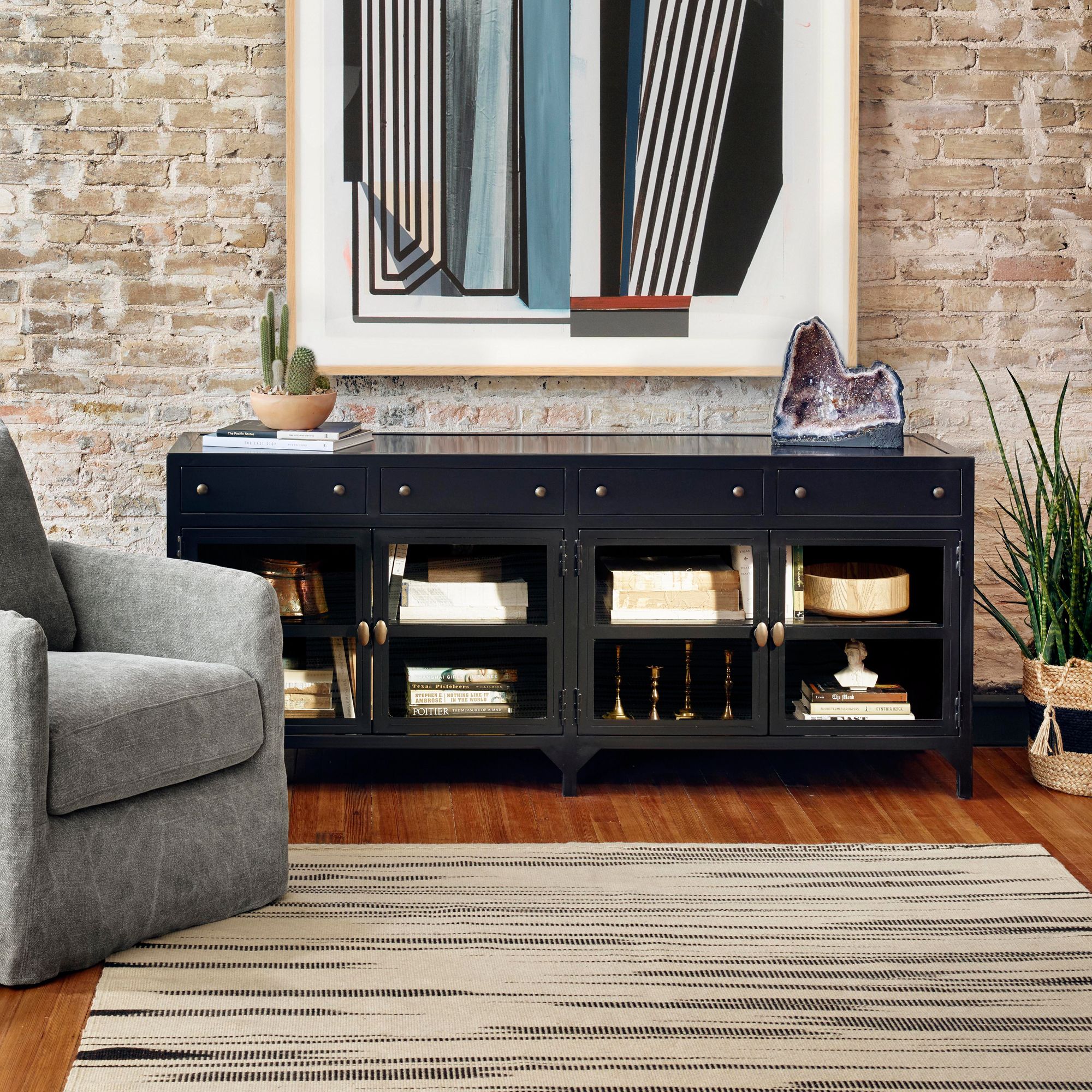 Shadow Box 69" Wide Matte Black 4Door Media Console