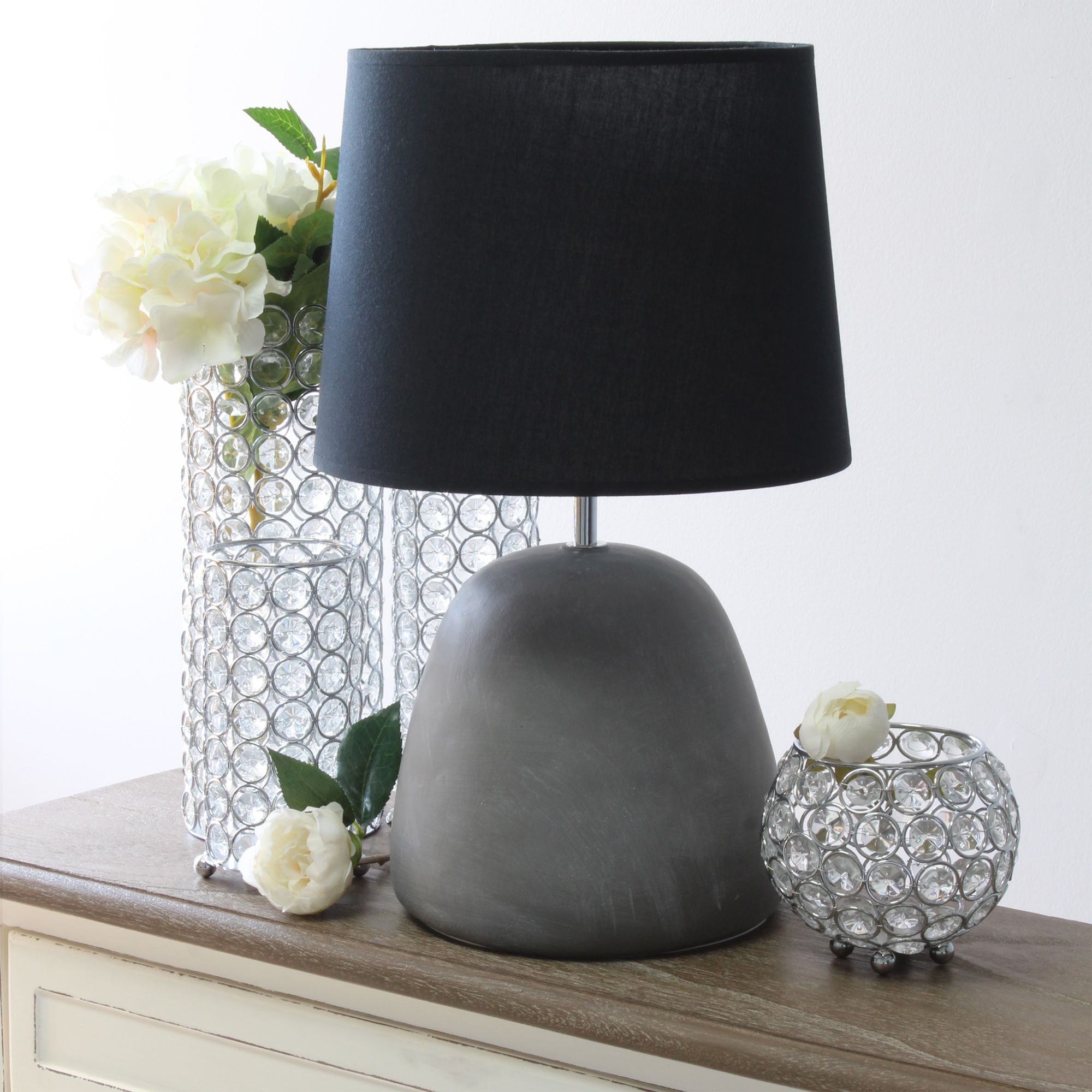 Simple Designs 16 1/2" High Black Shade Gray Accent Table Lamp 89D93