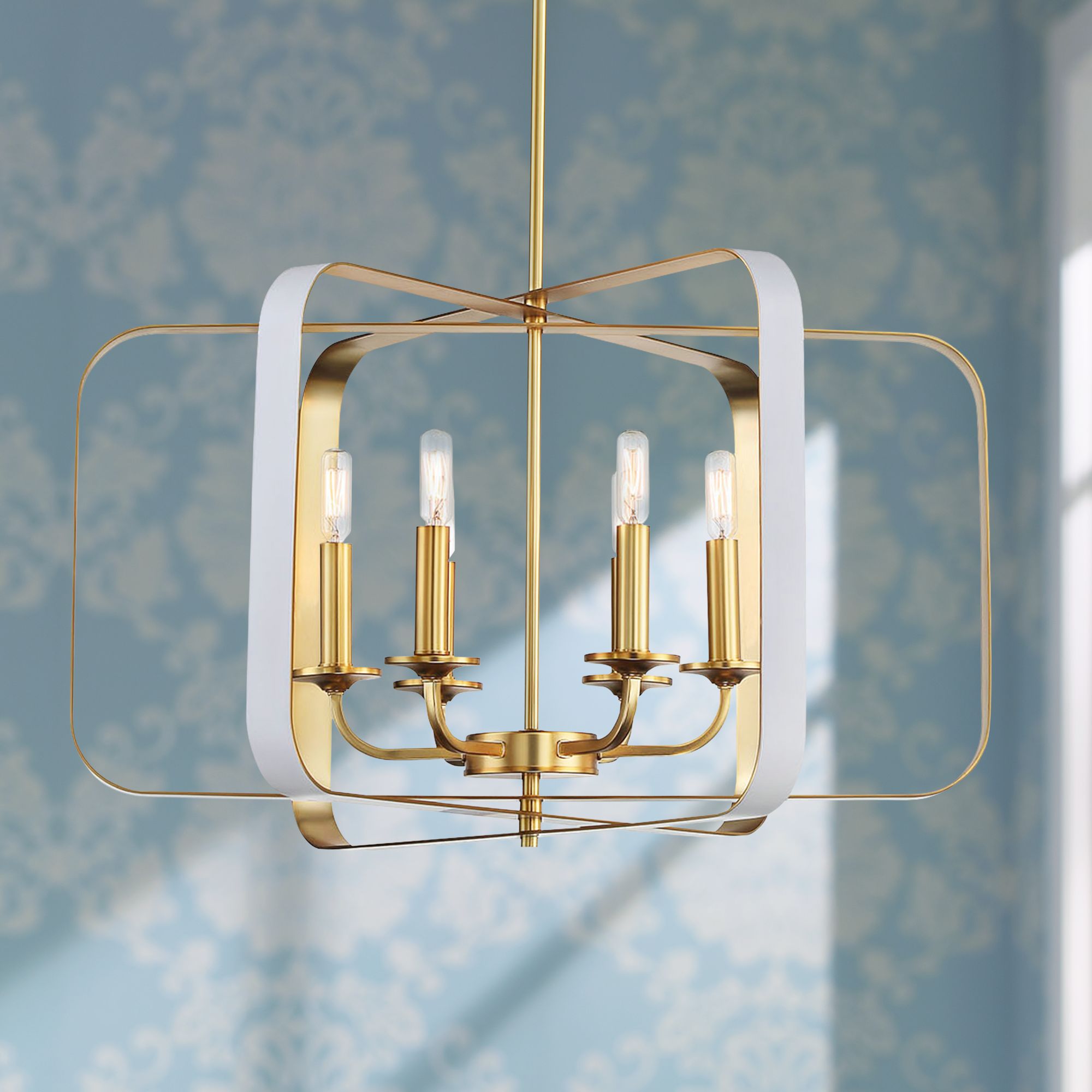 Aureum 26"W Gold and White Open Cage 6Light Pendant Light 89Y91