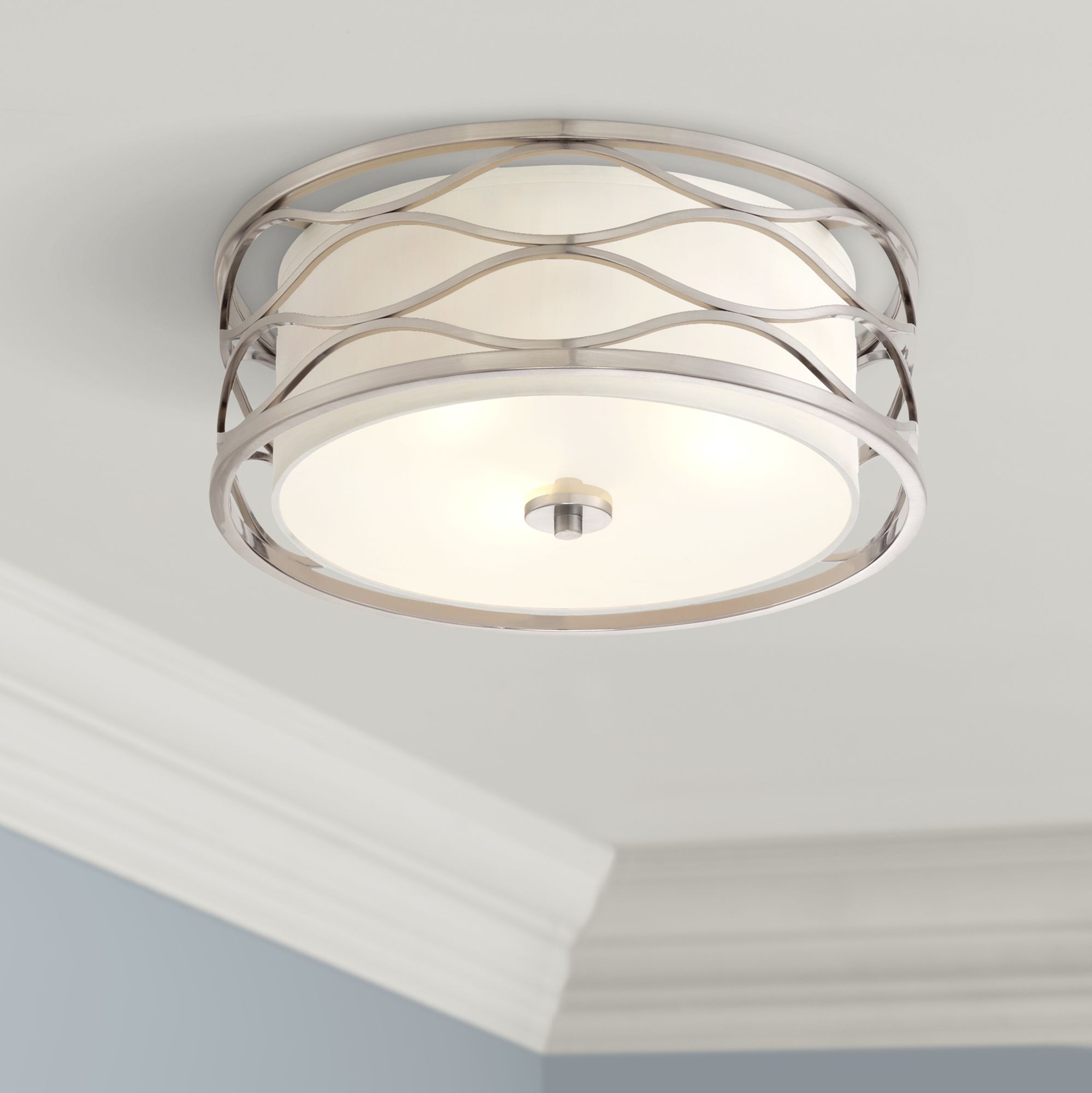 Austen 16" Wide Brushed Nickel Ceiling Light 8F763 Lamps Plus