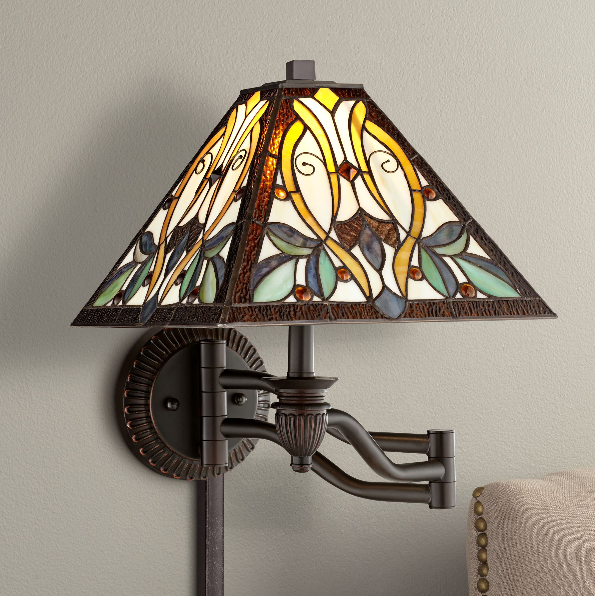 Robert Louis Tiffany Victorian Art Glass Swing Arm Wall Lamp 8G541