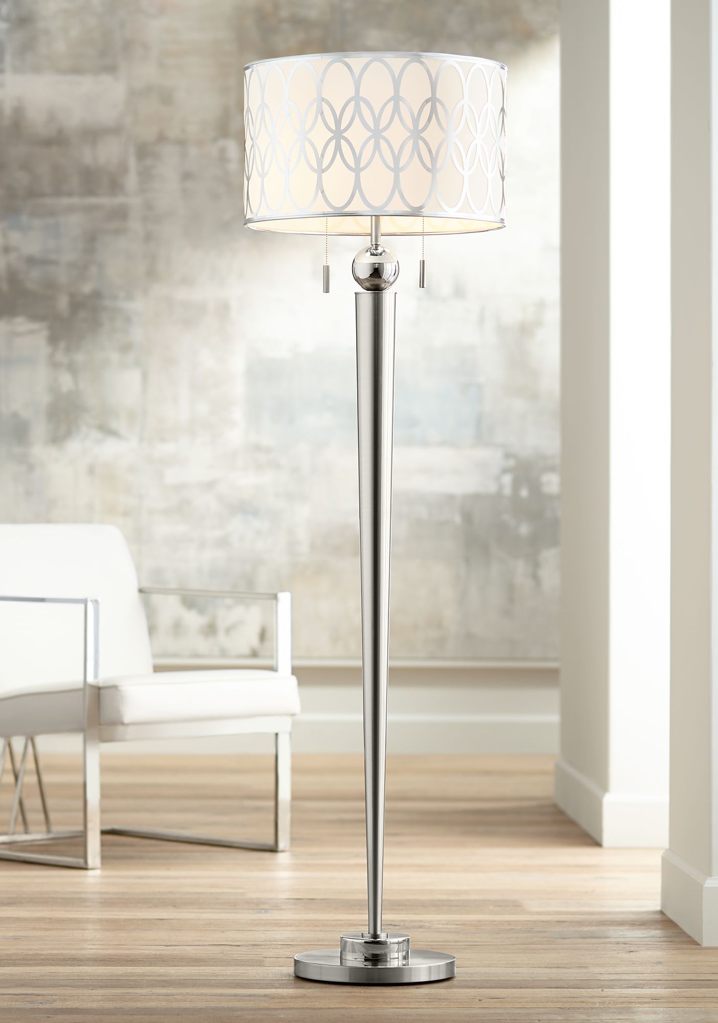 Possini Euro Spyra Brushed Nickel Metal Floor Lamp 8J232 Lamps Plus