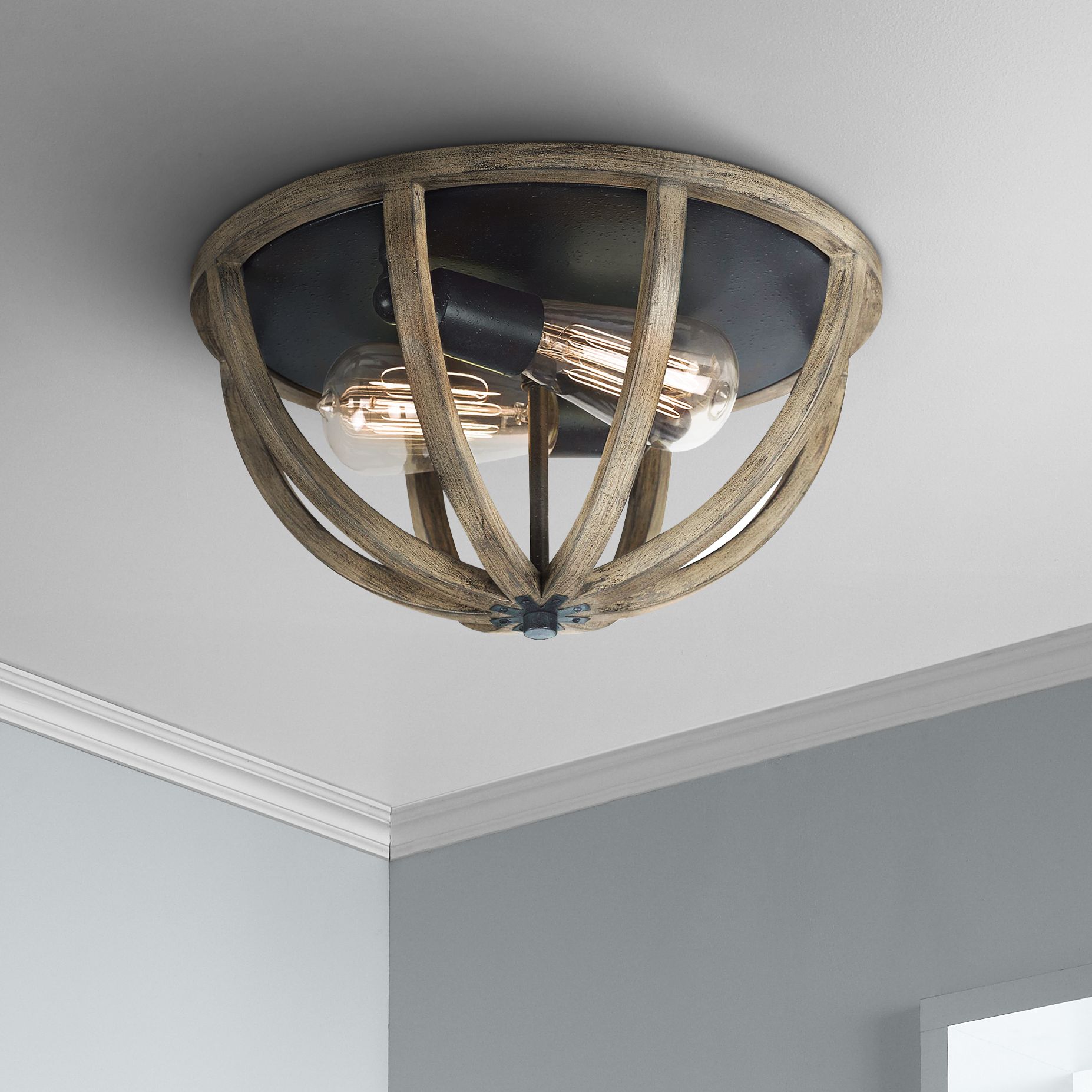 Feiss Allier 13" Wide Weathered Oak Wood Ceiling Light 8N552 Lamps