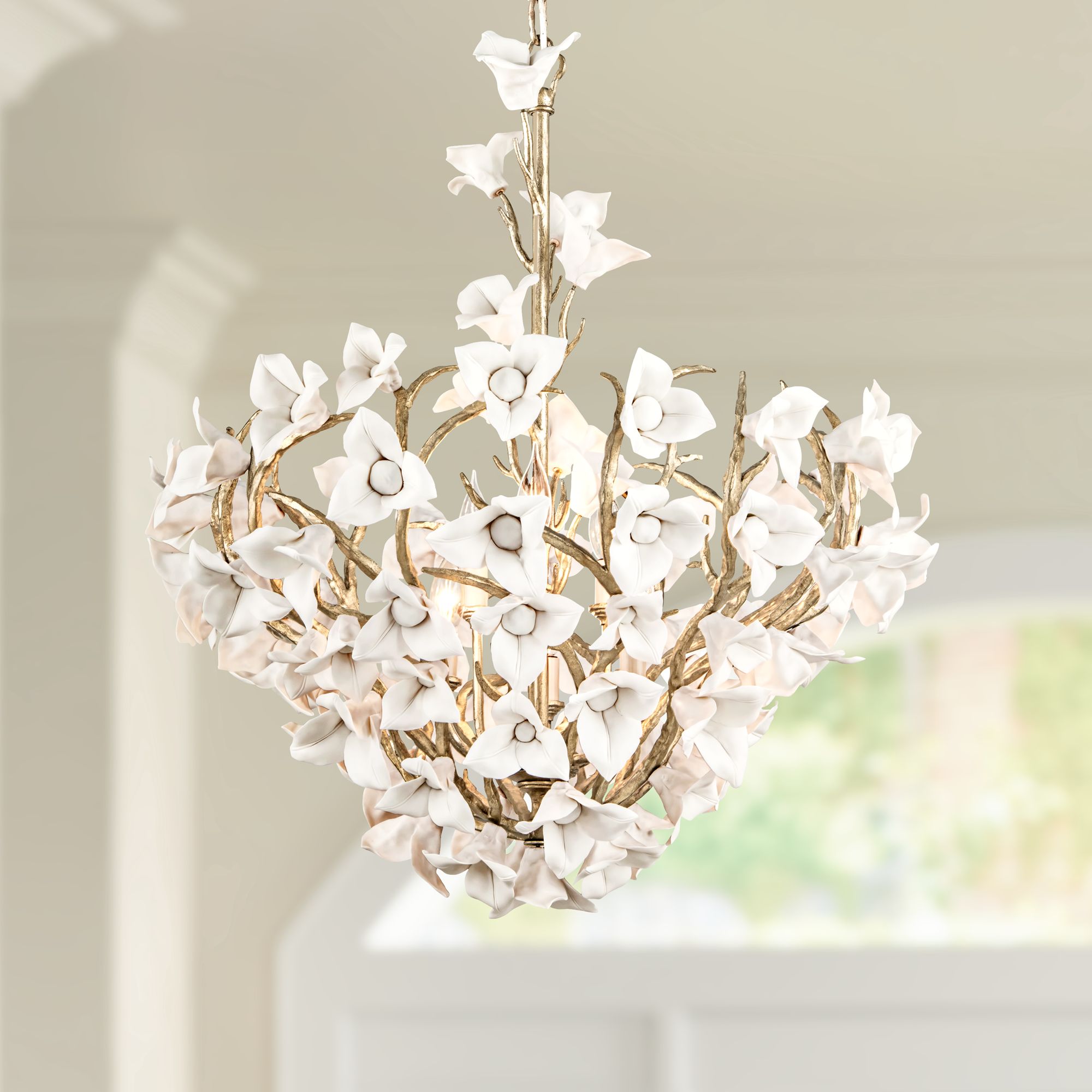 Corbett Lily 26 1/4" Wide Silver Leaf Pendant Light 8W044 Lamps Plus