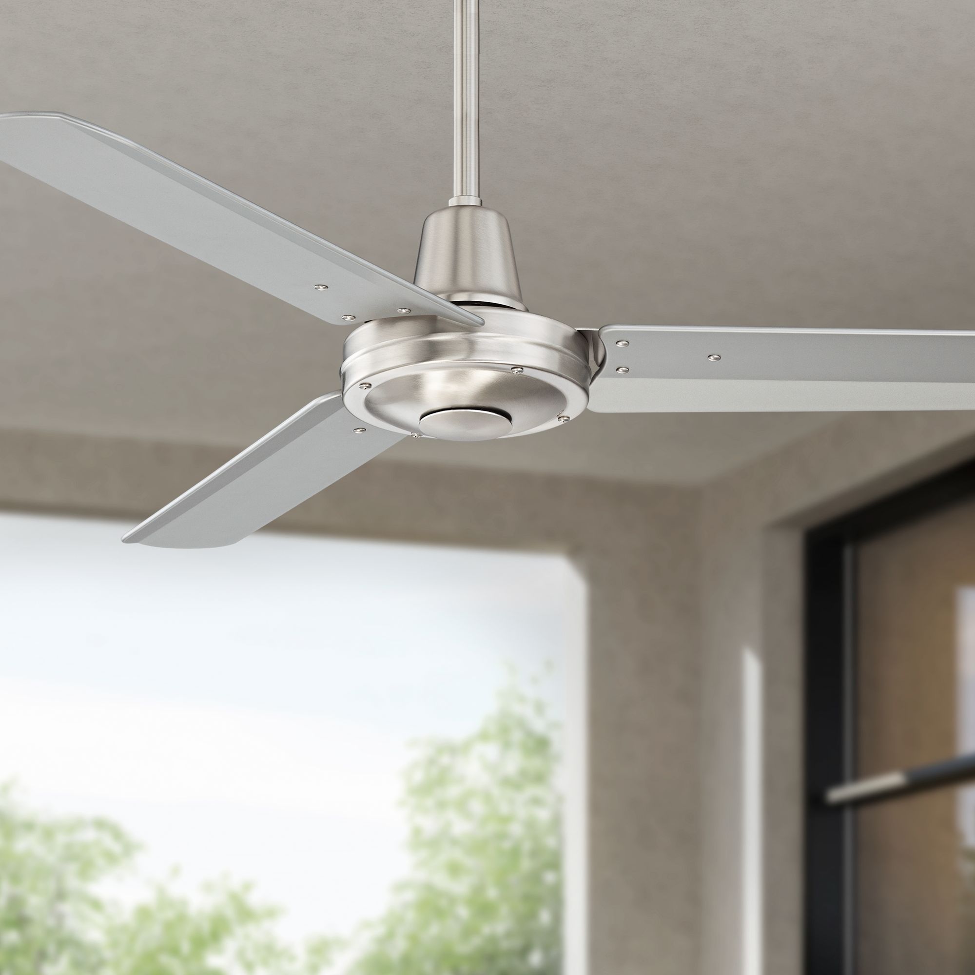 44" Plaza DC Brushed Nickel Damp Rated Ceiling Fan 8X456 Lamps Plus
