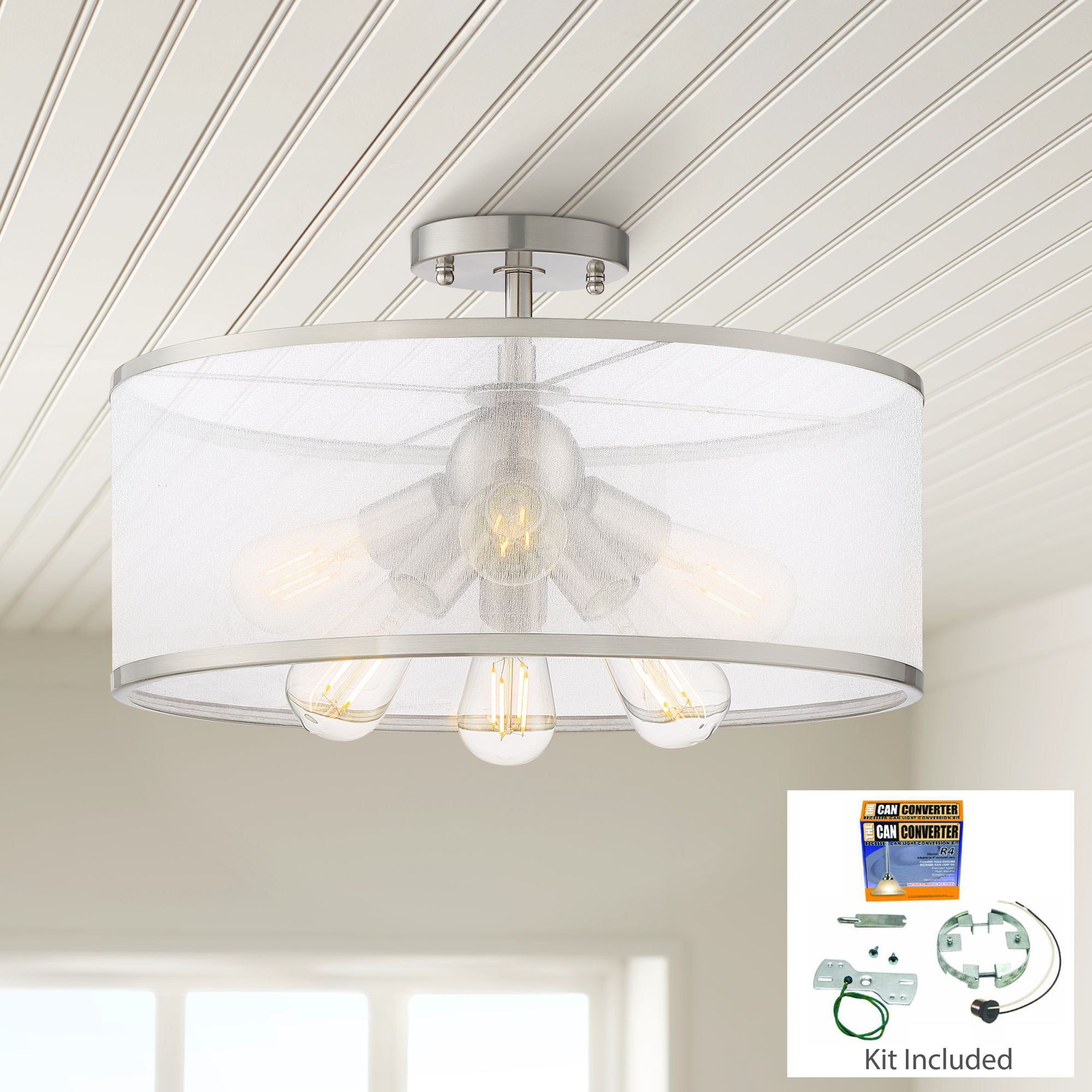 Recessed Converter Kit with Taur 18"W LED Ceiling Light 90W91