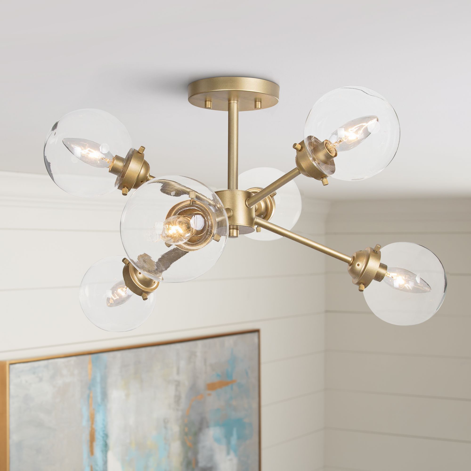 Arnold 25" Wide Gold Metal 6Light Sputnik Ceiling Light 91P84