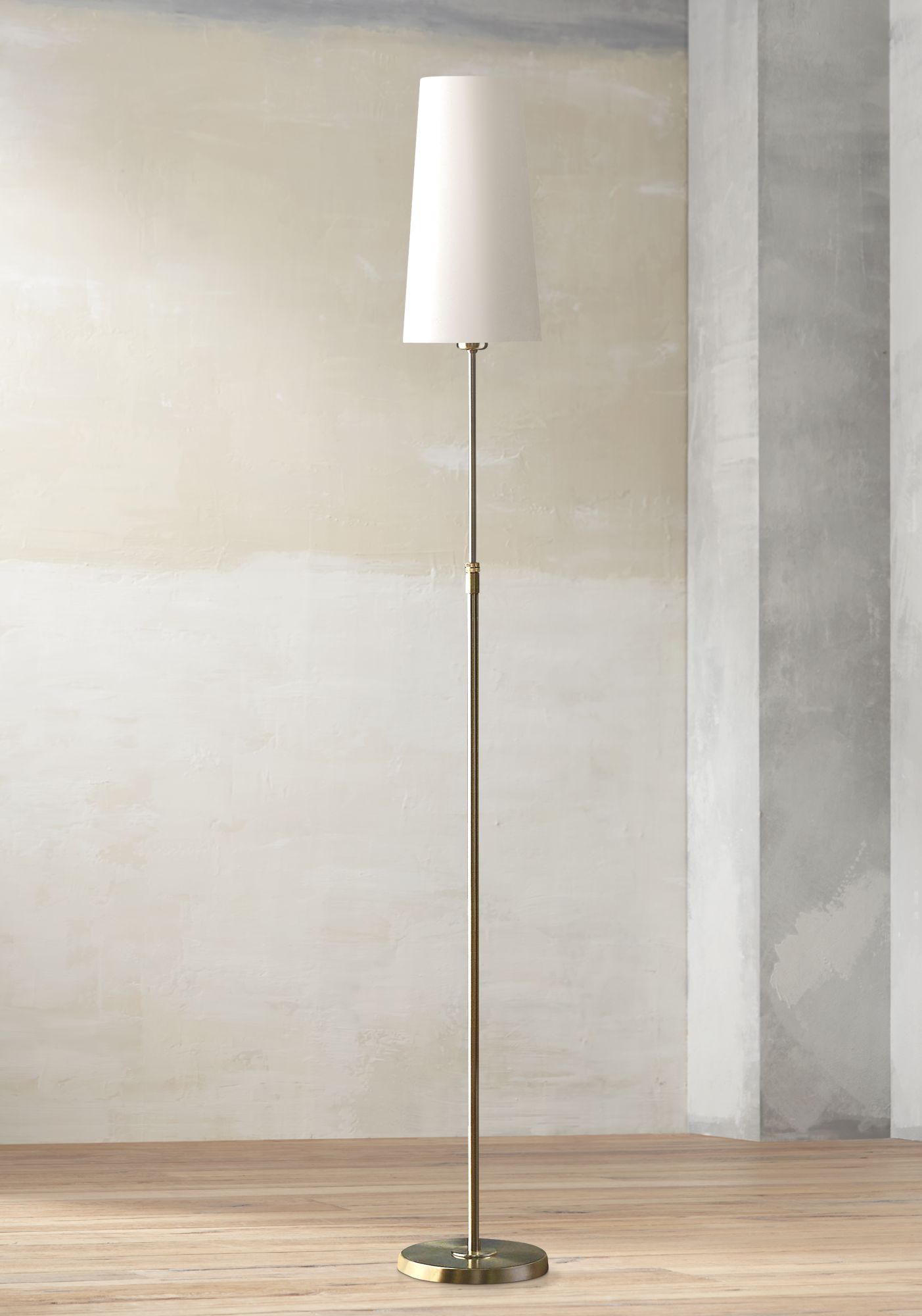 Holtkoetter Satin Nickel Narrow White Shade Floor Lamp 92299 Lamps