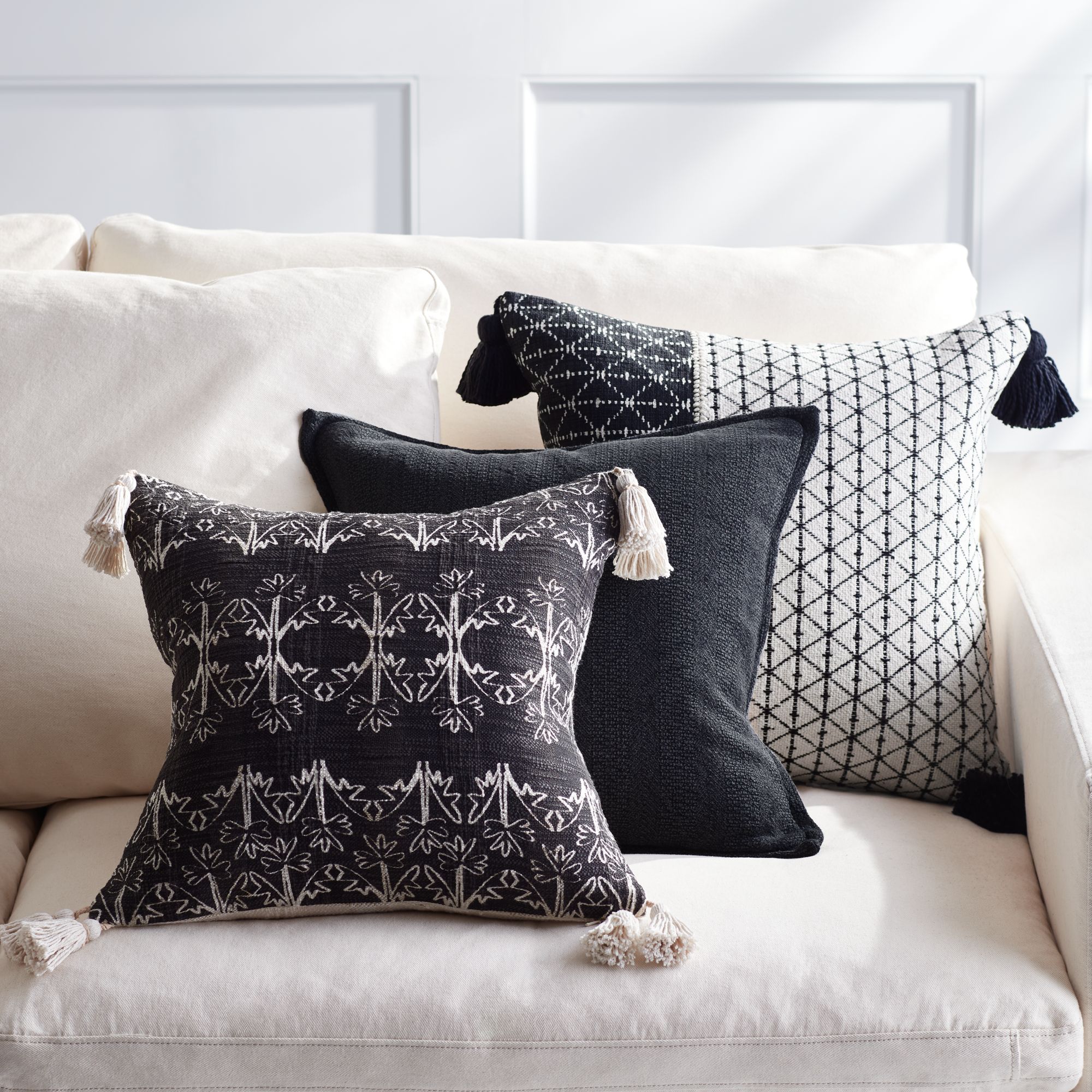 Black and Ivory Square Decorative Pillows Set of 3 922K0 Lamps Plus