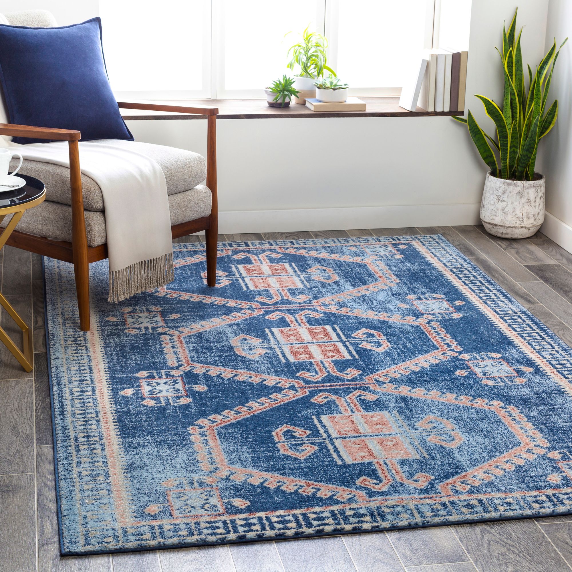 Surya Murat MUT2312 Navy and Blush Area Rug 93H26 Lamps Plus