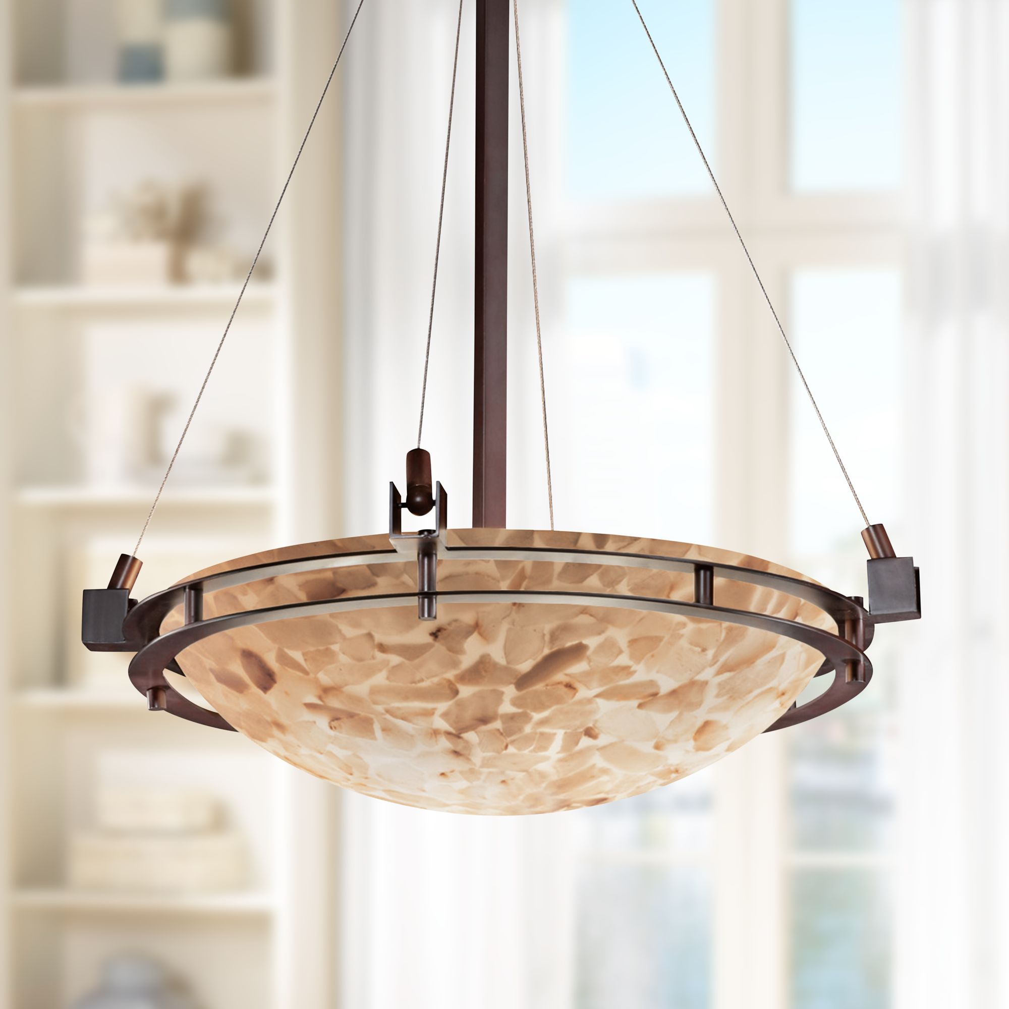 Alabaster Rocks! 22"W Dark Bronze LED Pendant Light 93V65 Lamps Plus