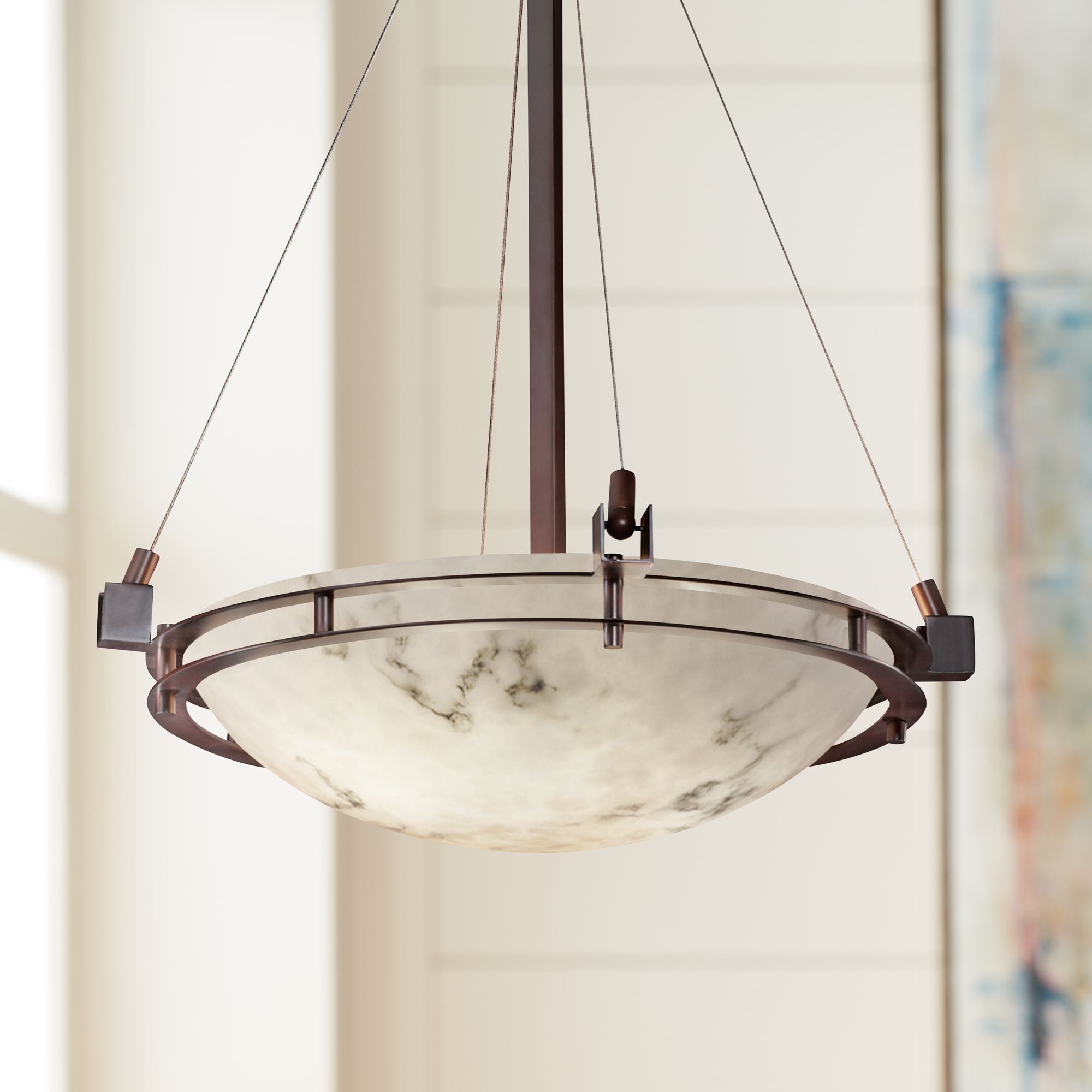LumenAria 22"W Bronze and Alabaster LED Pendant Light 93V66 Lamps Plus