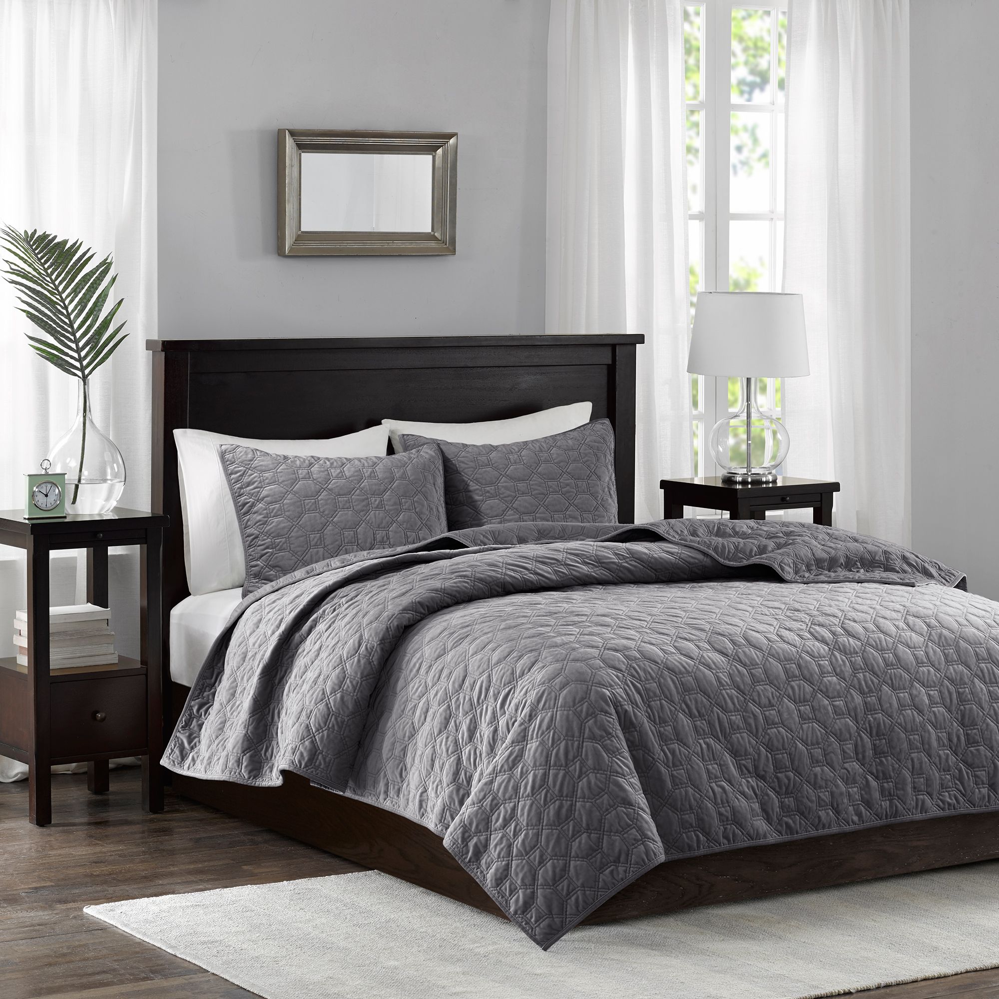 Harper Gray Solid 3Piece Coverlet Set 93X81 Lamps Plus