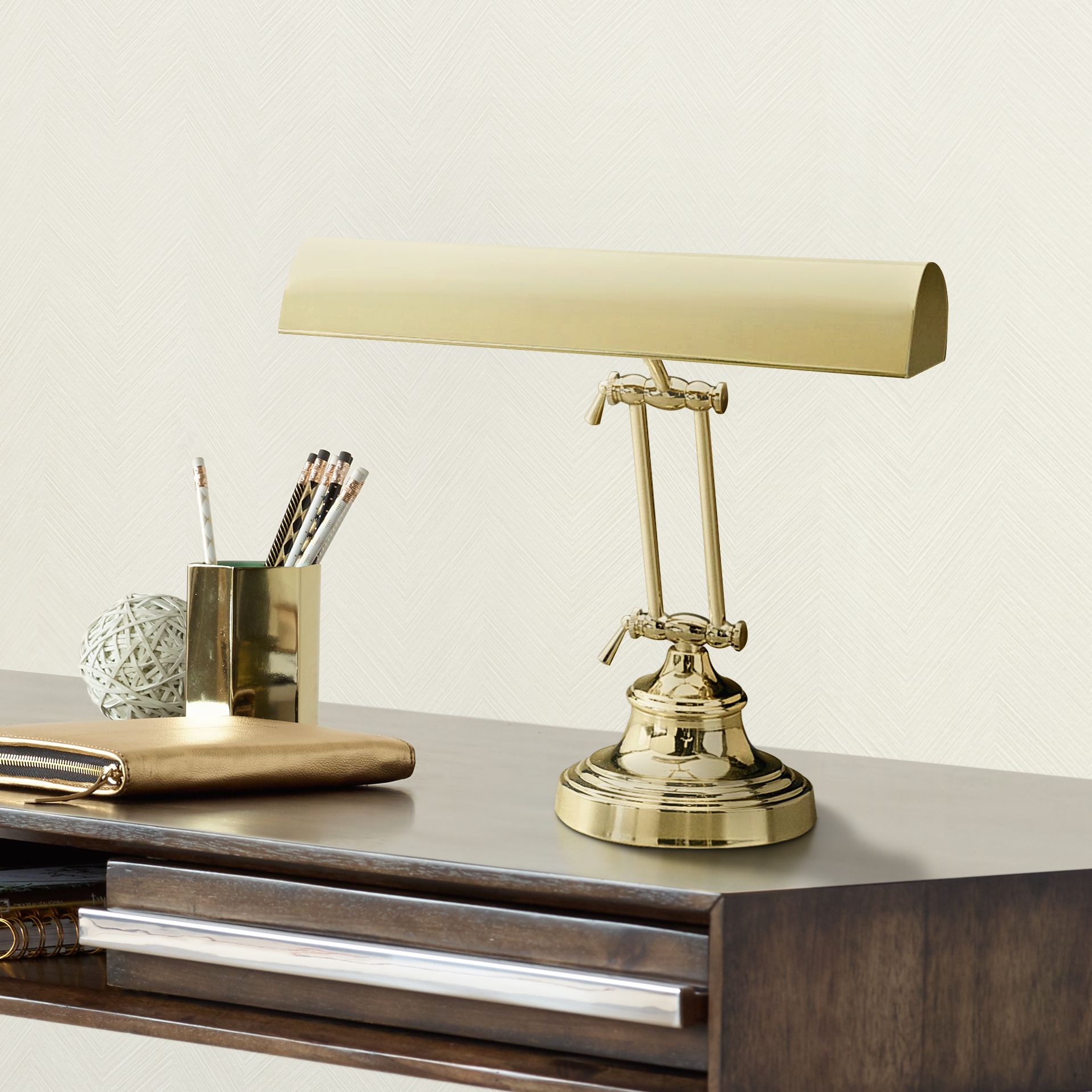 Polished Brass Adjustable Banker Piano Lamp by House of Troy 94070