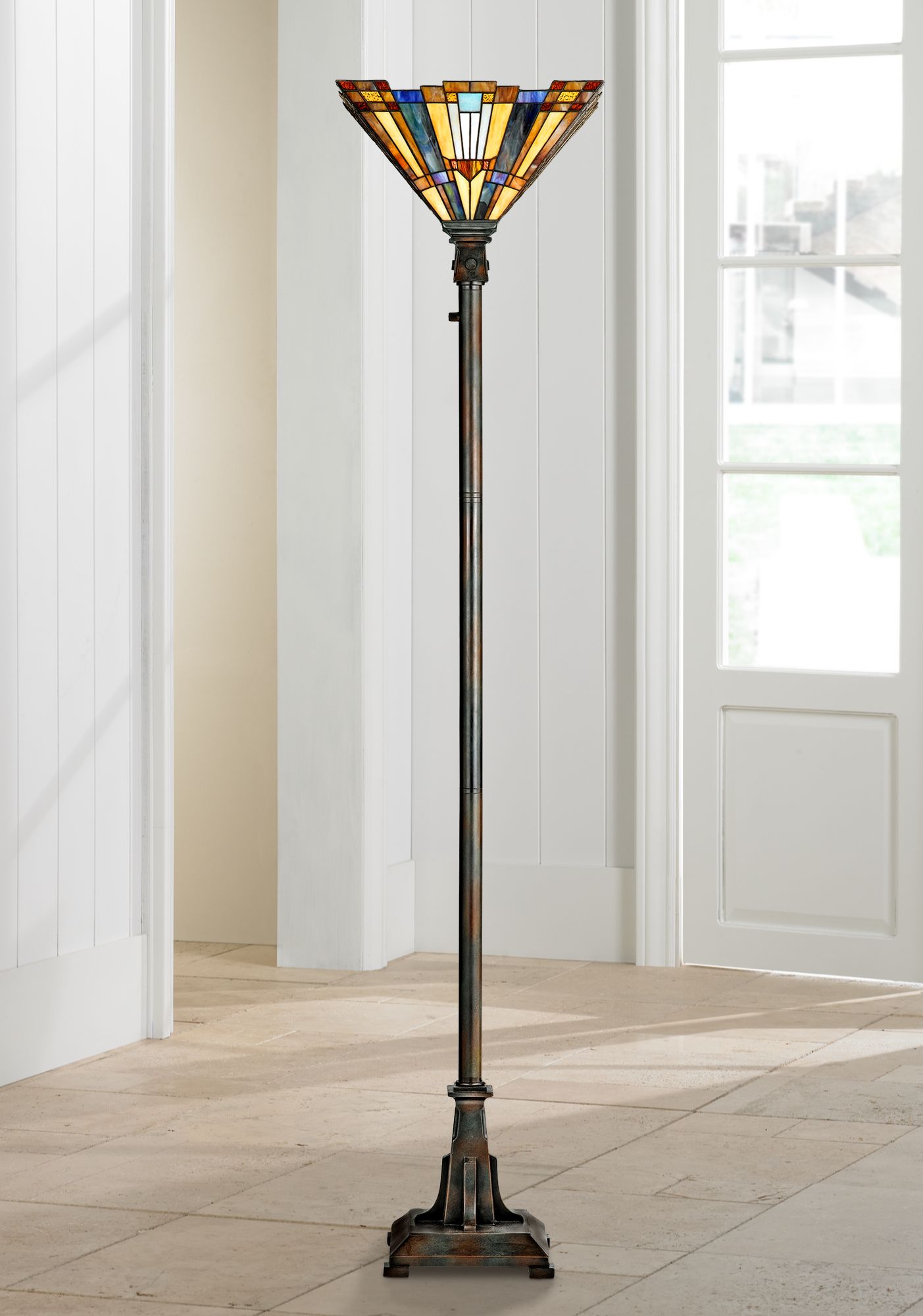Quoizel Inglenook Tiffany Glass Bronze Floor Torchiere 94947 Lamps