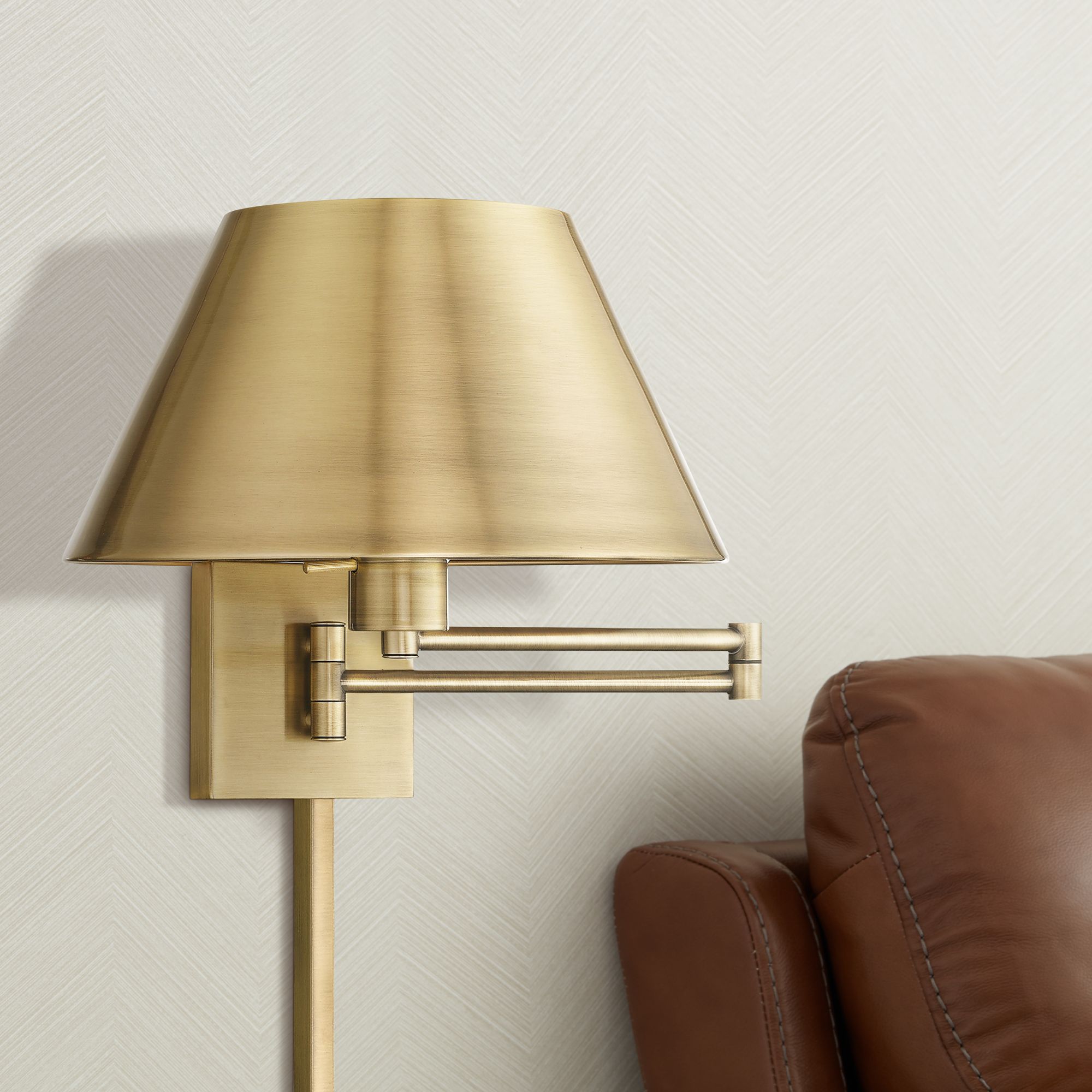 Antique Brass Metal Swing Arm Wall Lamp with Empire Shade 94A91 Lamps Plus