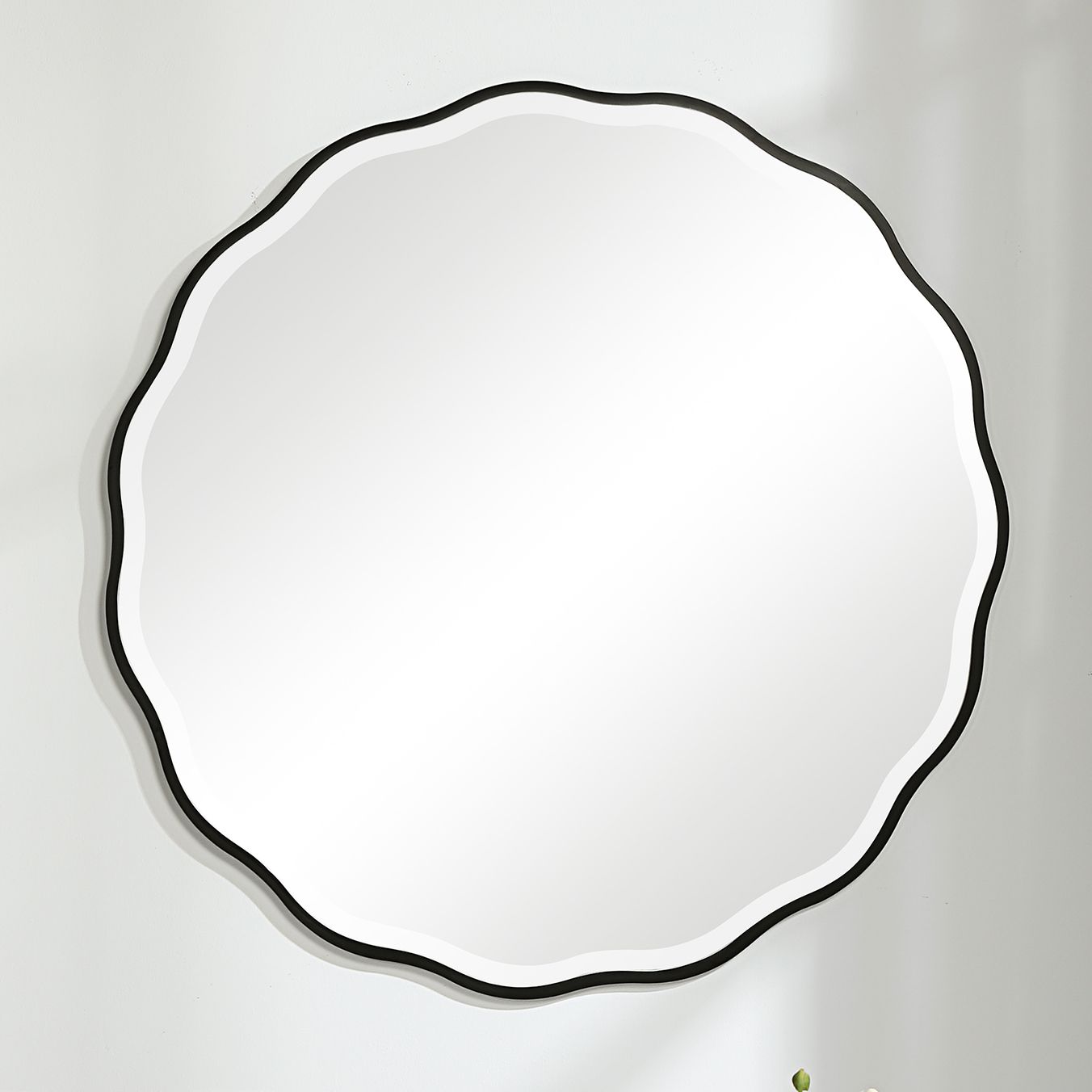 Uttermost Satin Black 42" Round Scalloped Wall Mirror 94K13