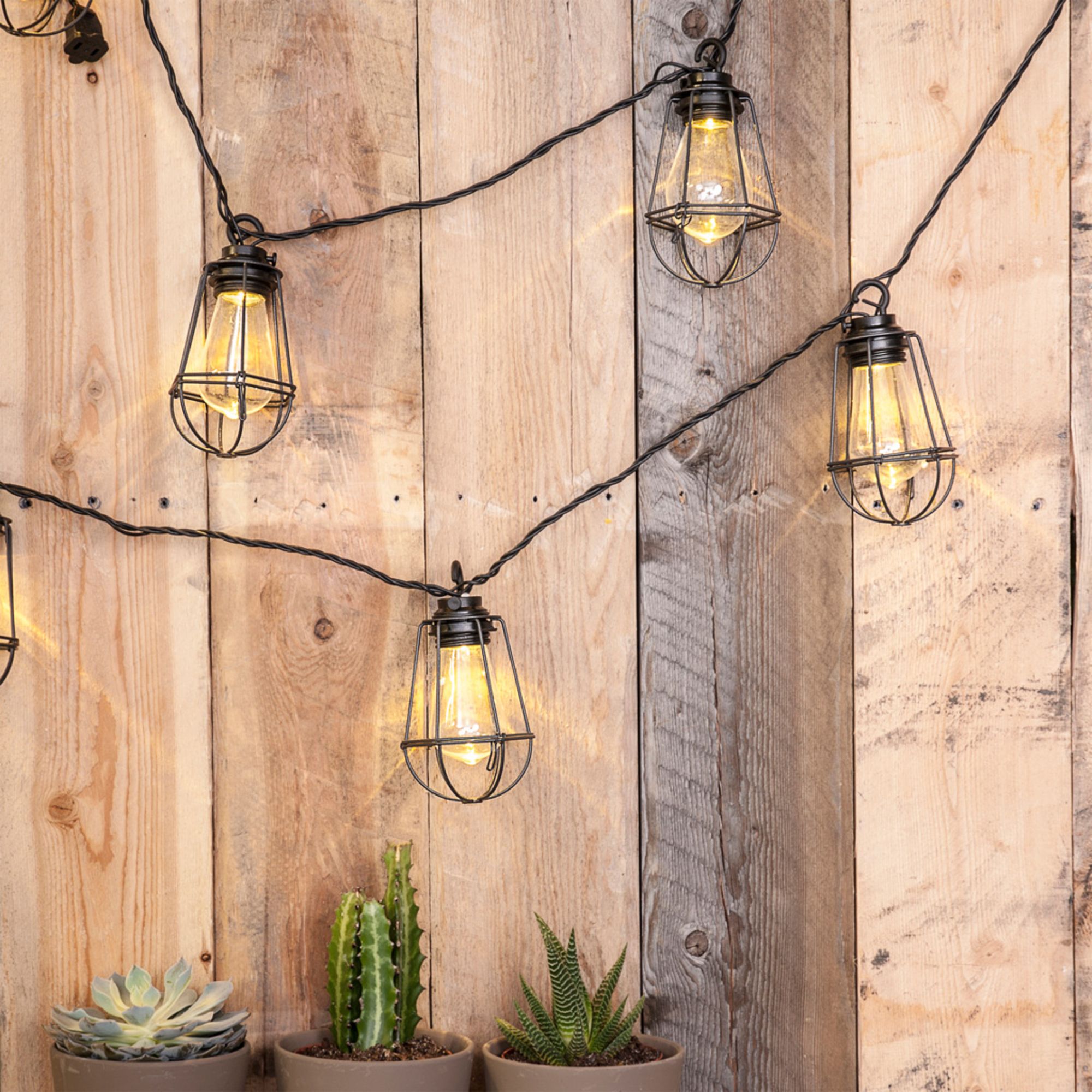 10Light CageStyle Black LED Outdoor String Light Set 96K19 Lamps