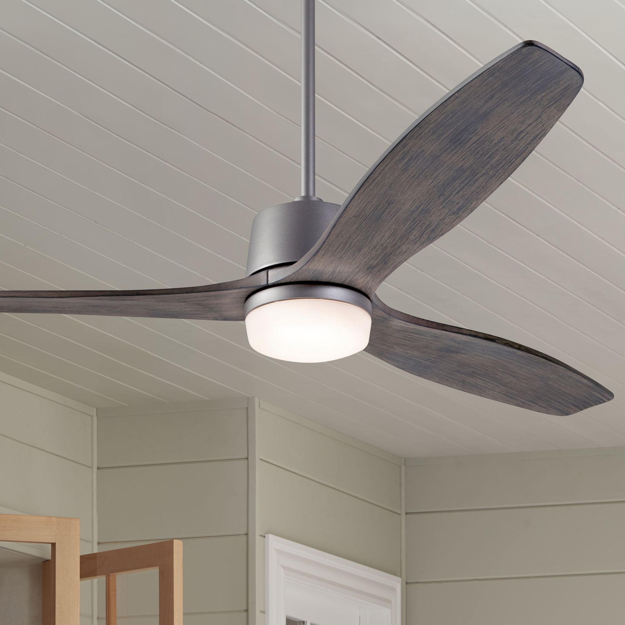 54" Modern Fan Arbor Graphite and Graywash Damp Rated LED Ceiling Fan