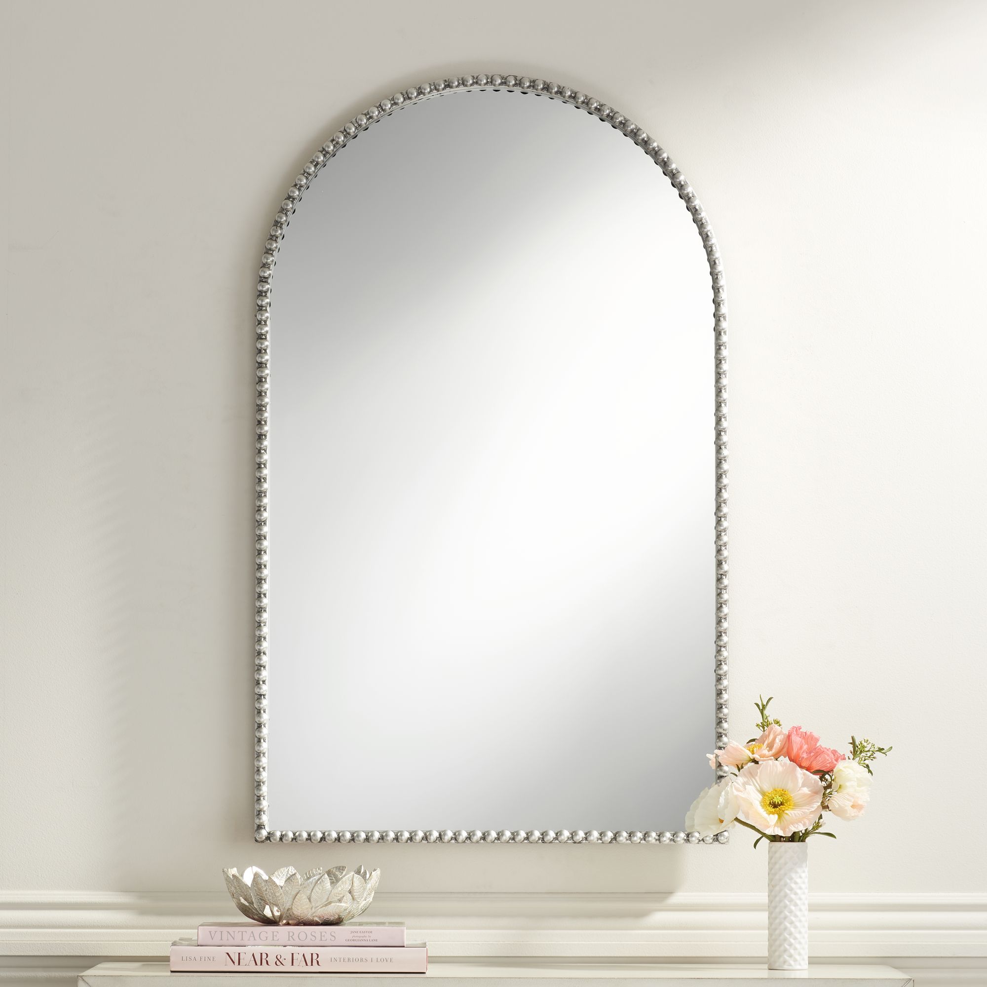 Prosser Silver Beaded 23 3/4" x 39" Arch Top Wall Mirror 96T41
