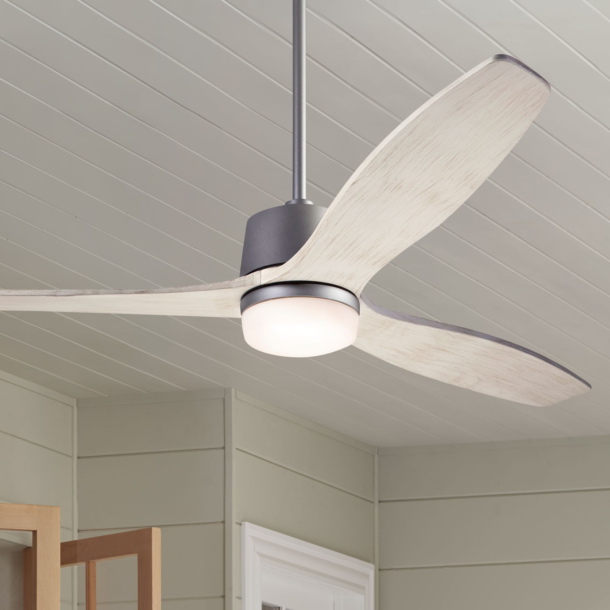 54" Modern Fan Arbor DC Graphite Whitewash Damp Rated LED Ceiling Fan