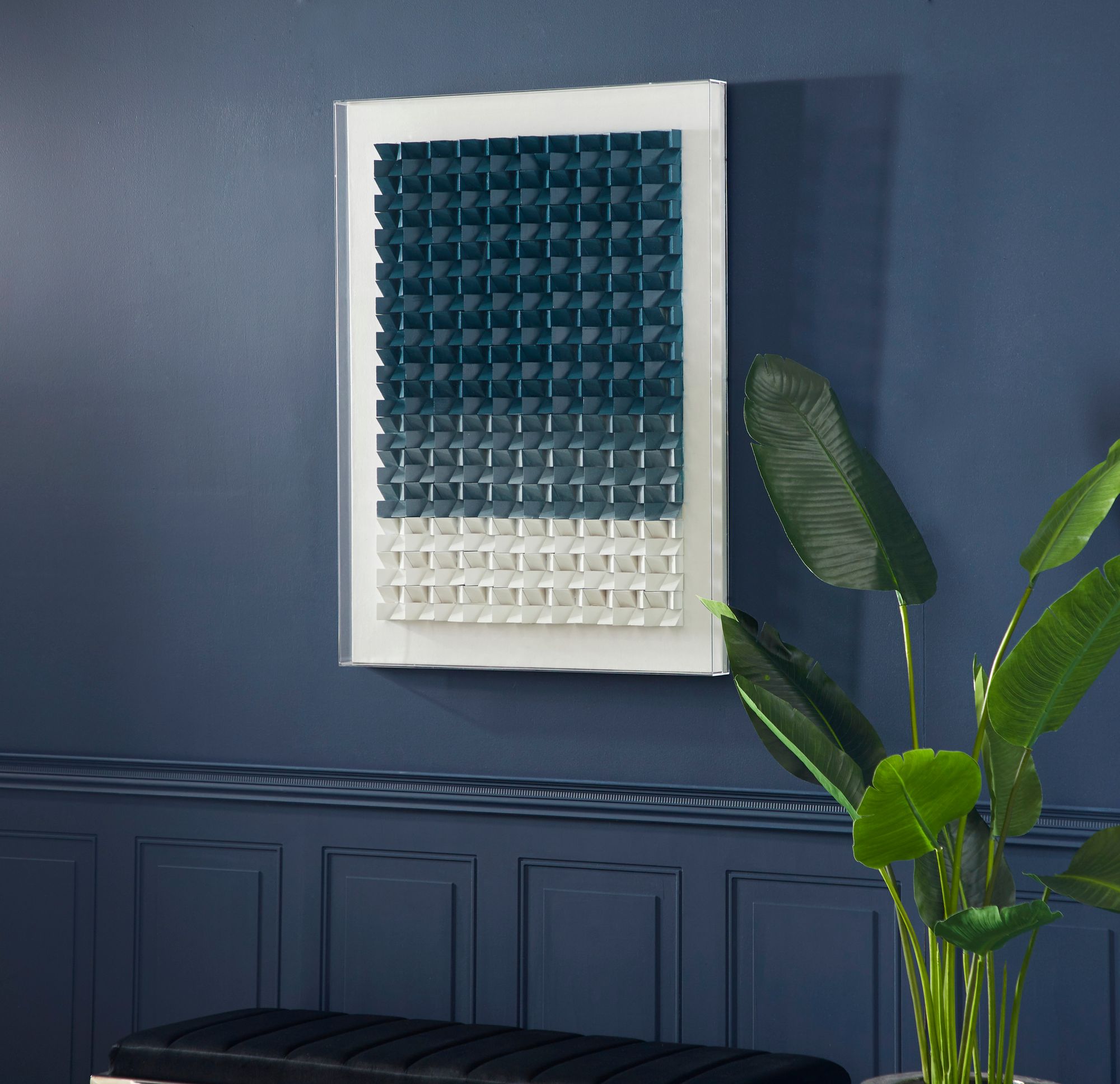 Blue and White Geometric 3D 39 3/4"H Shadow Box Wall Art 97G90