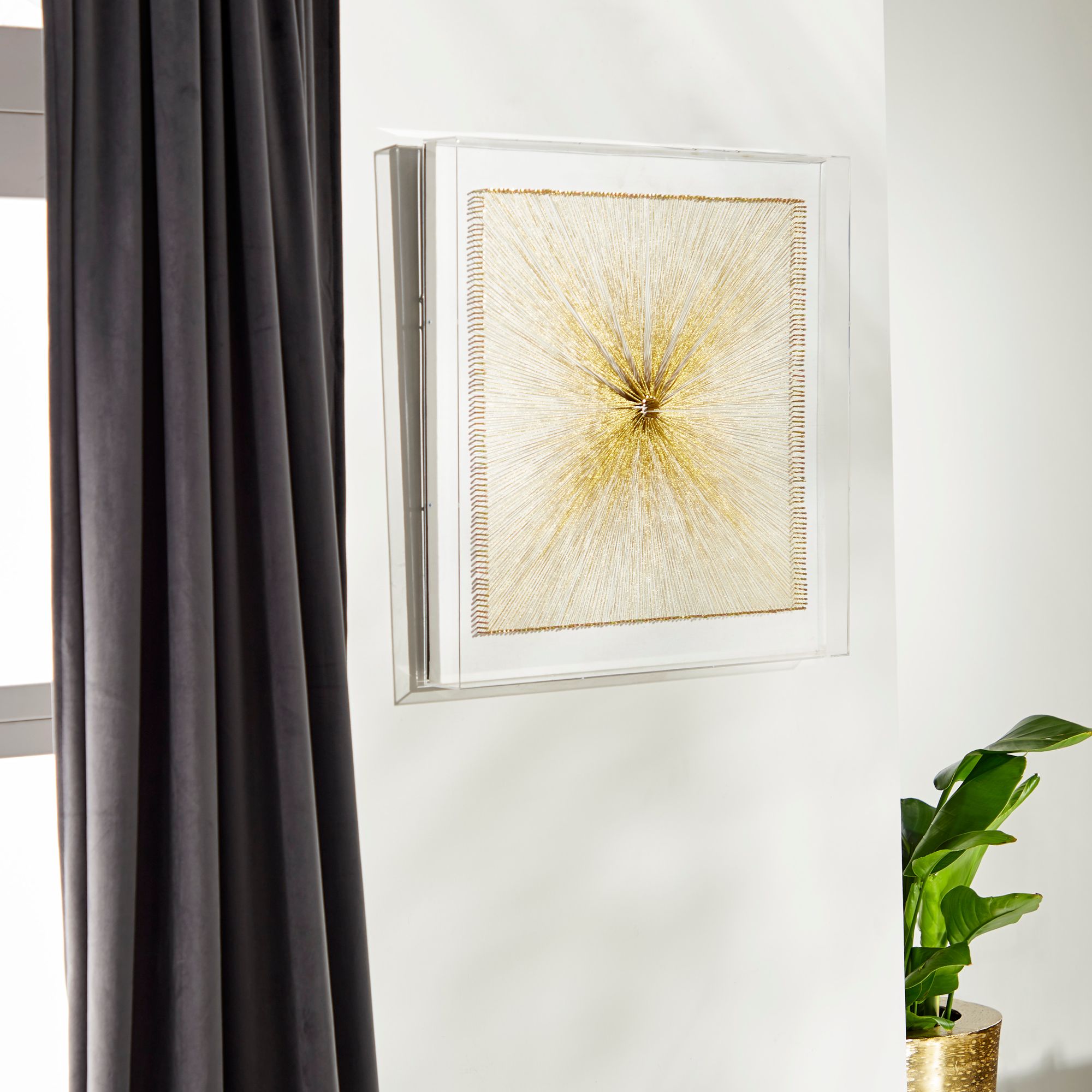 White and Gold Thread 23 3/4" Square Shadow Box Wall Art 97G92