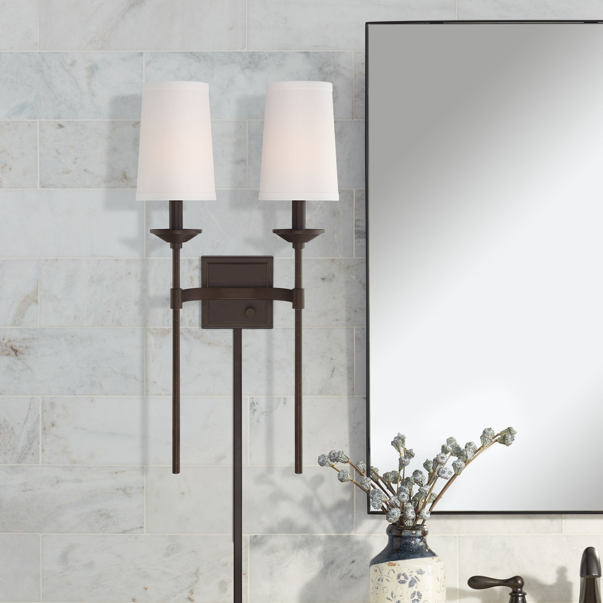 Squire Bronze PlugIn 2Light Wall Lamp with Cord Cover 97J46