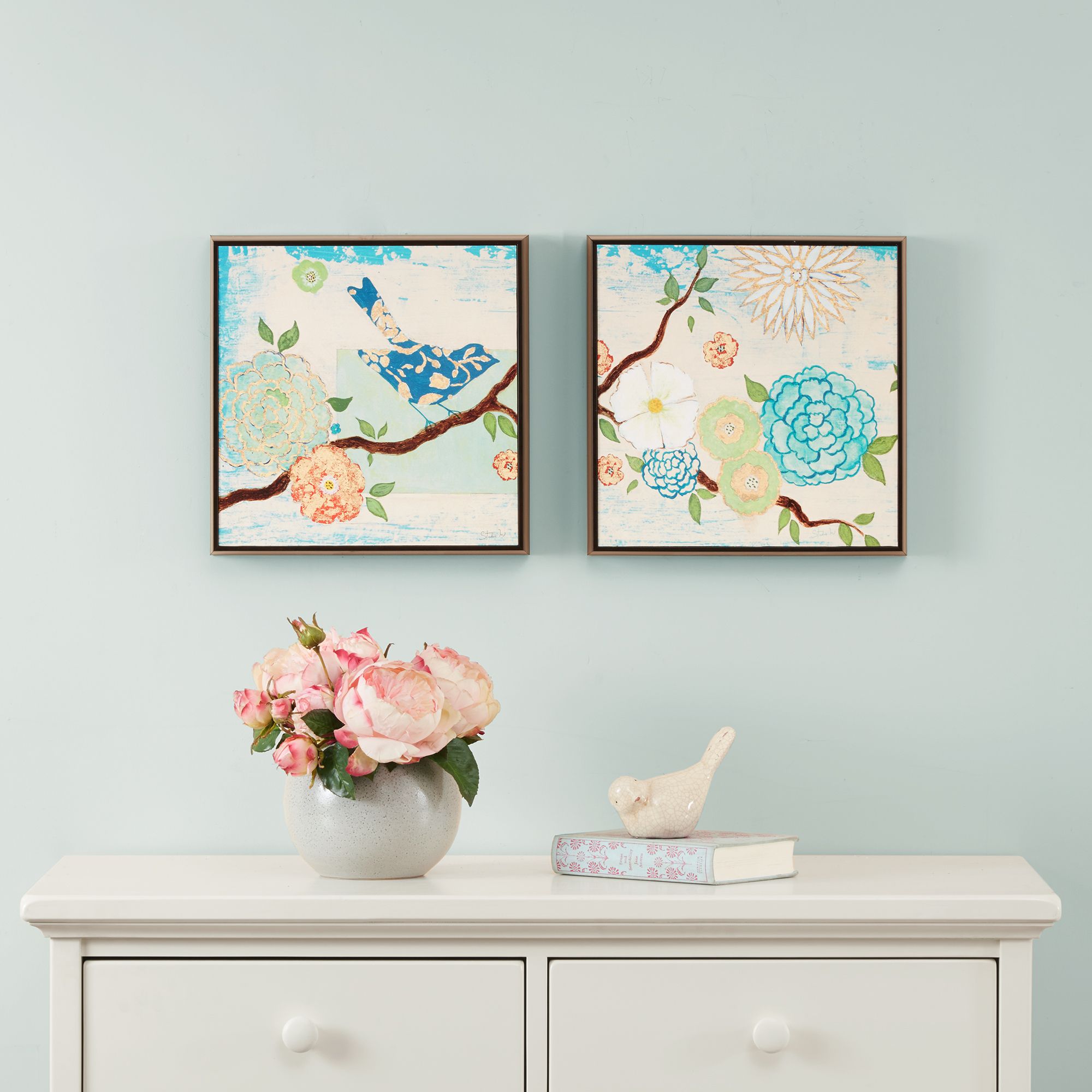 Blooming Florals 12" Square 2Piece Framed Wall Art Set 97K22