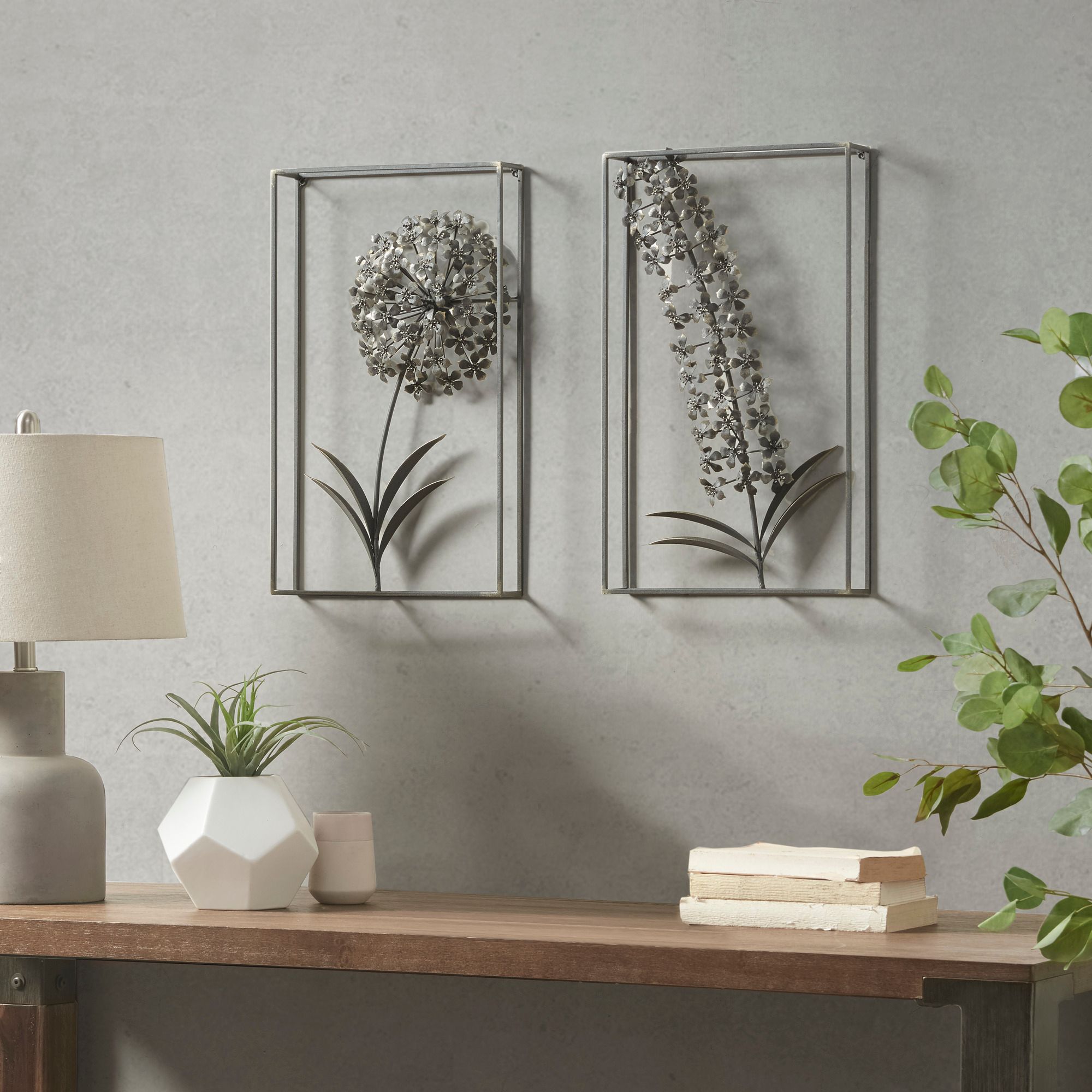 Metal Garden 19 3/4" High 2Piece Framed Metal Wall Art Set 97K39