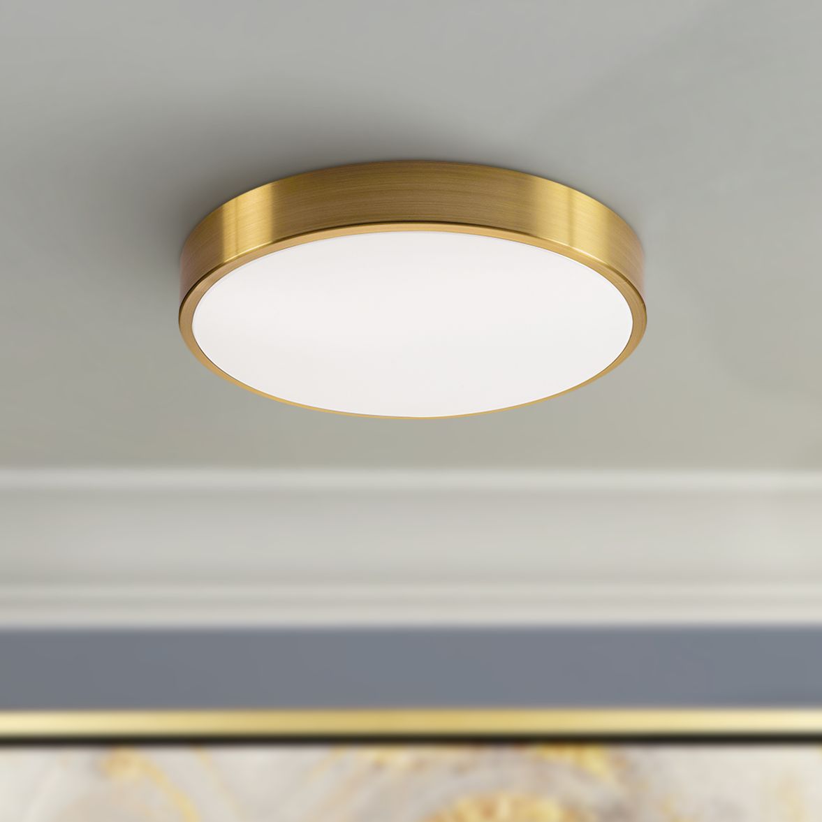 Octavia 12" Wide Round Satin Brass Metal LED Ceiling Light 97P94