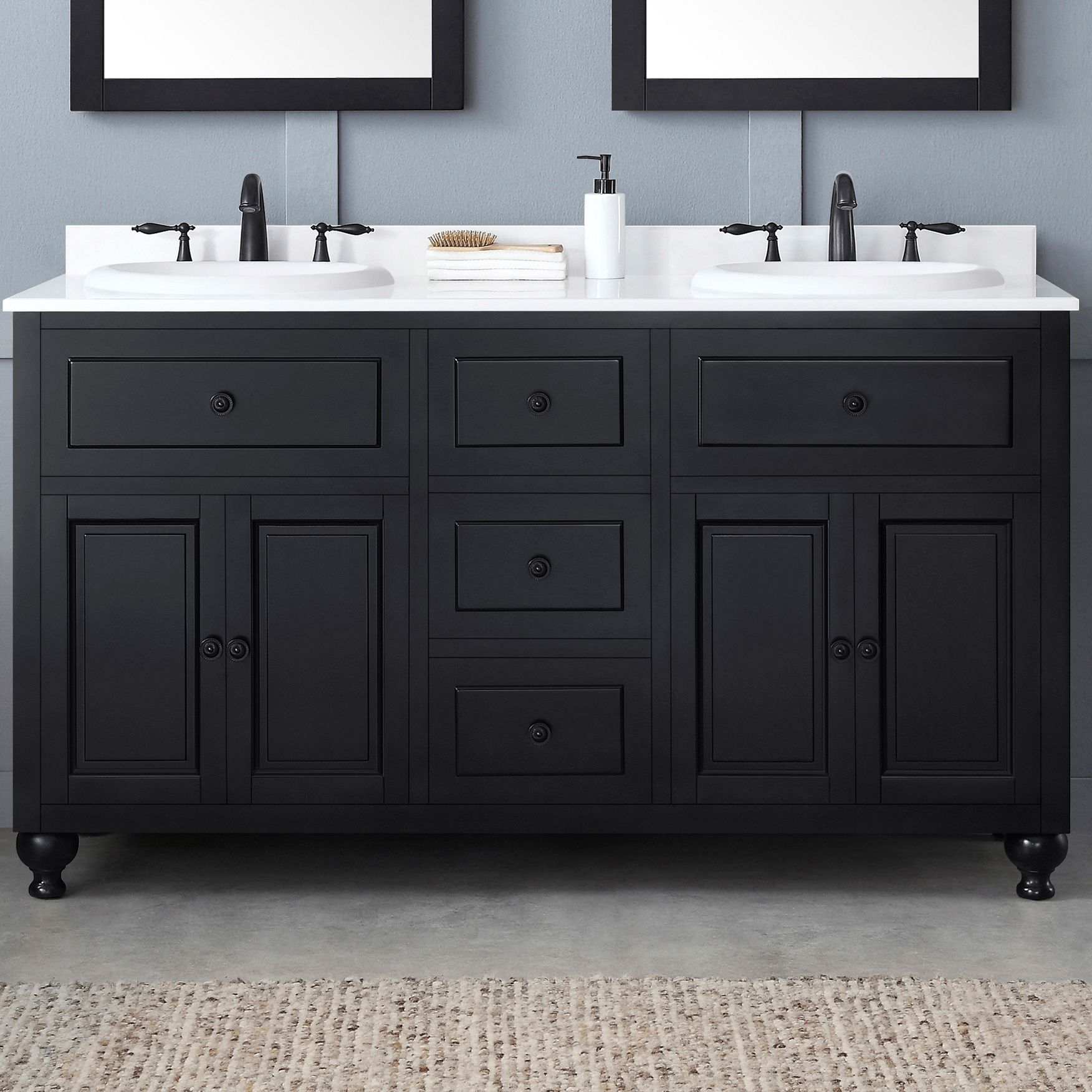 Kensington 60" Wide Antique Black 4Door Double Sink Vanity 97R27