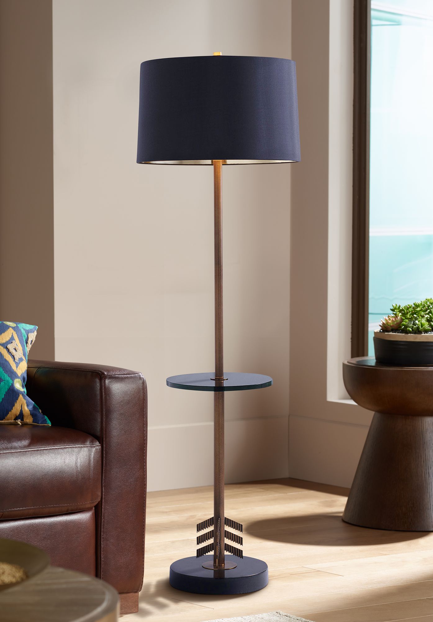 Port 68 Franco Brass and Black Floor Lamp with Tray Table 99J47