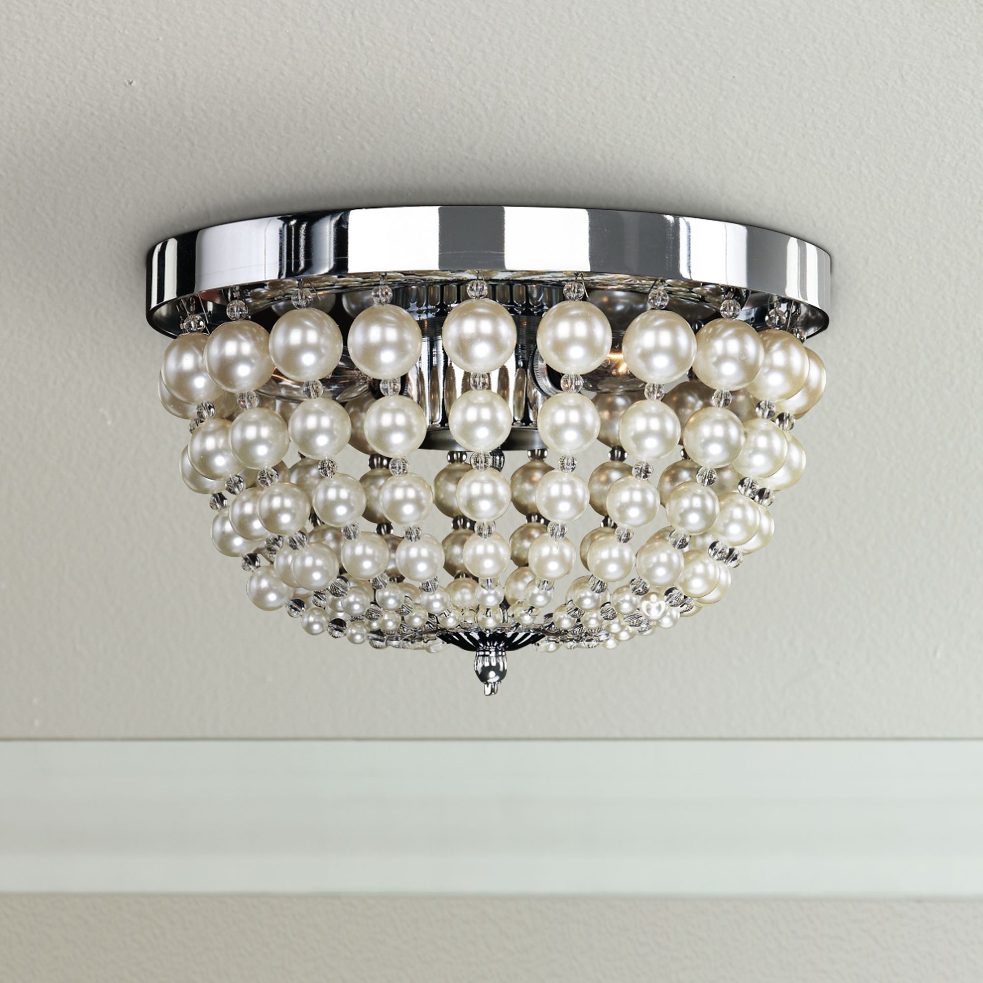 Moscato 11" Wide Chrome 3Light Faux Pearl Ceiling Light 9M011