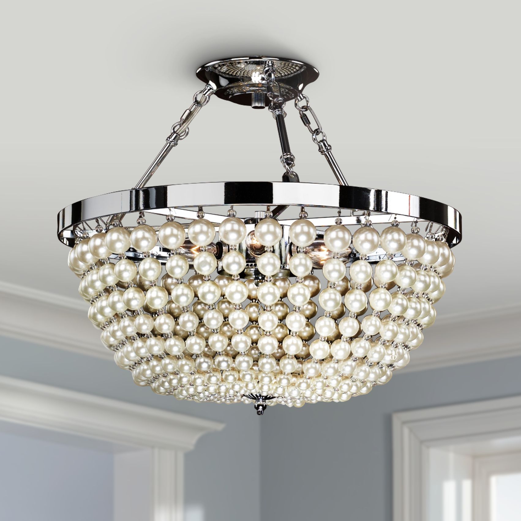 Moscato Chrome 16 1/2" Wide Faux Pearl 5Light Ceiling Light 9M018