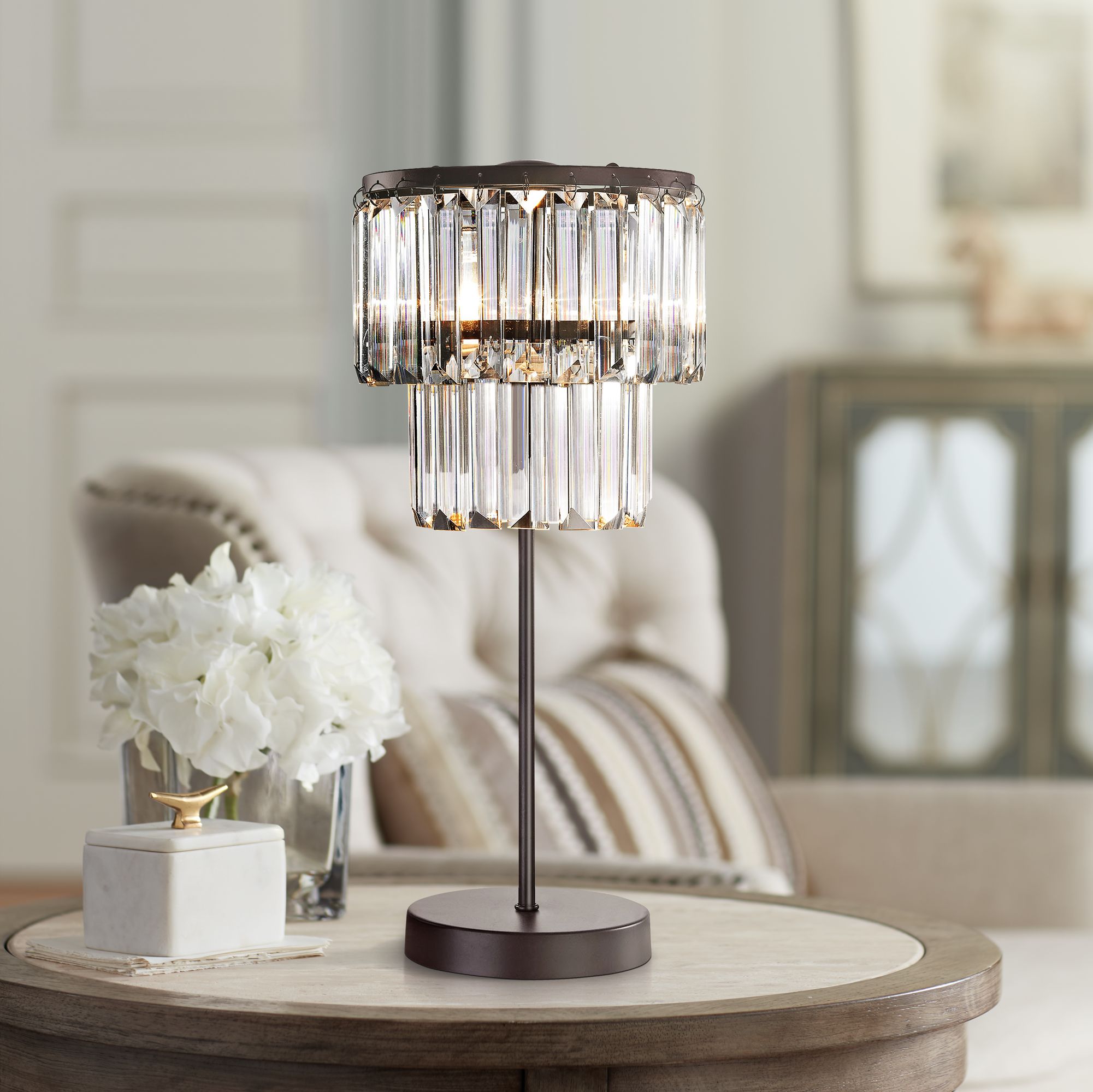 Bronze and Clear 18" High Crystal Table Lamp 9V122