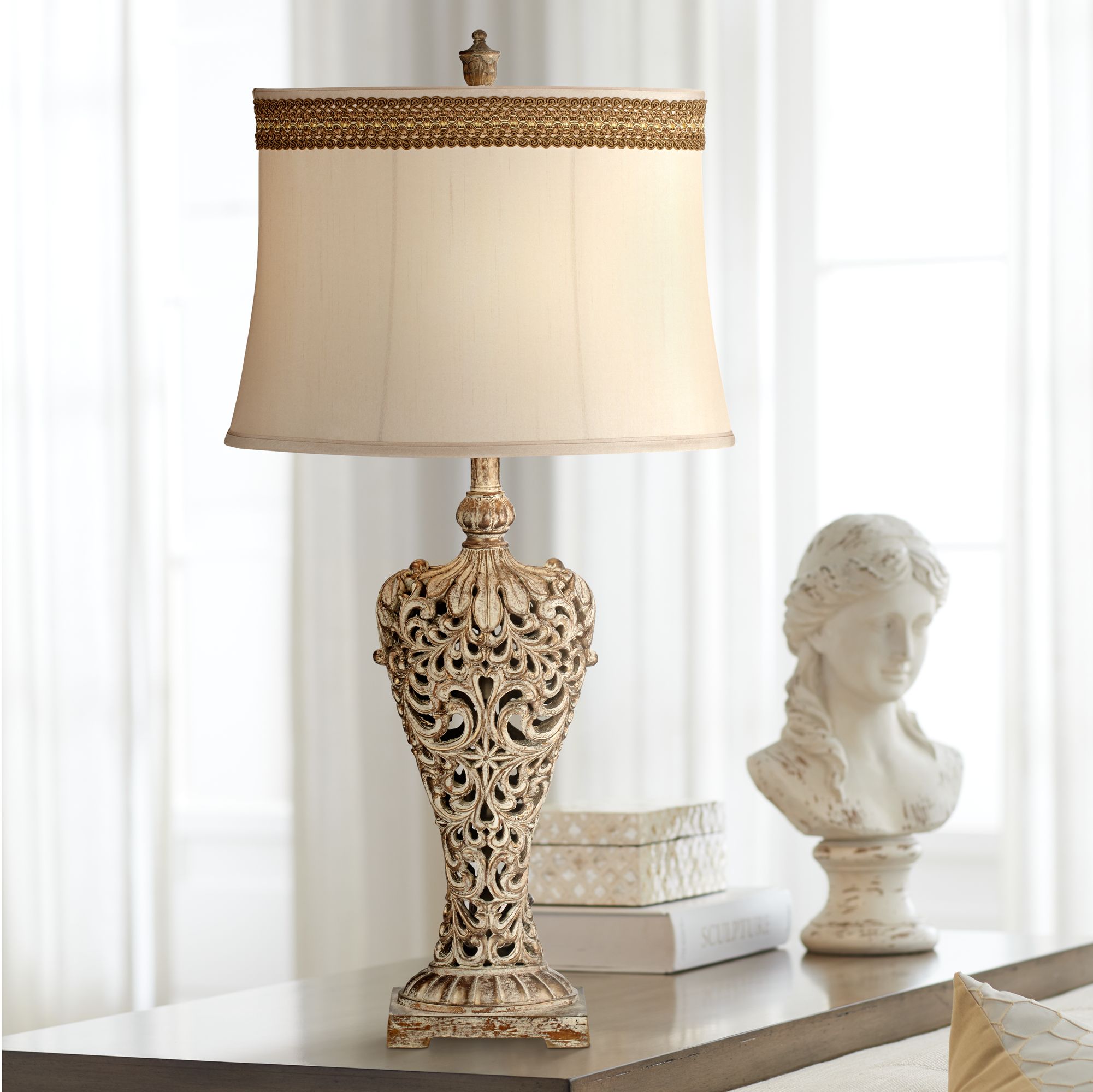 Elle Gold Table Lamp with Florentine Scroll Trim 9V263 Lamps Plus