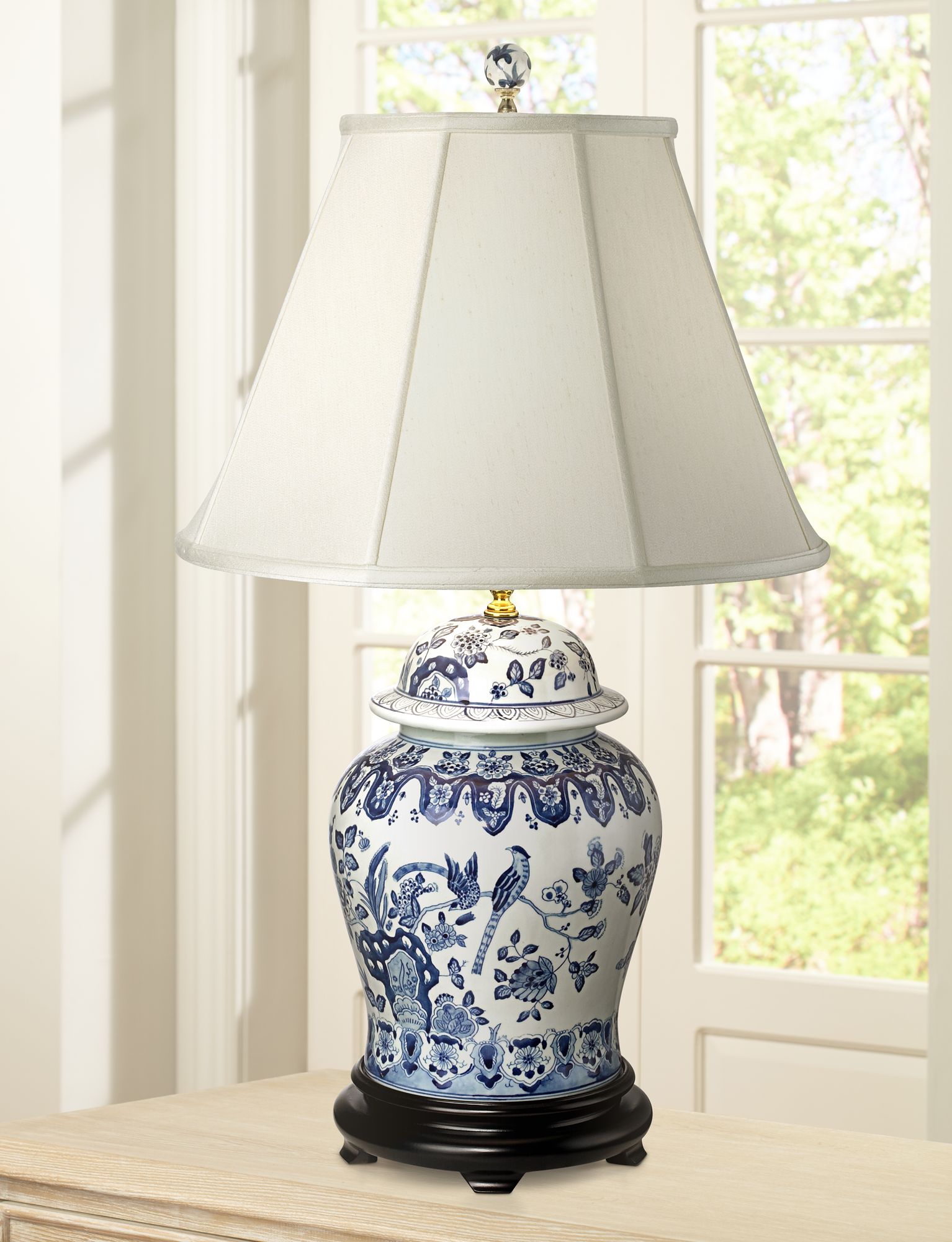 English Floral HandPainted Porcelain Ginger Jar Table Lamp K3344