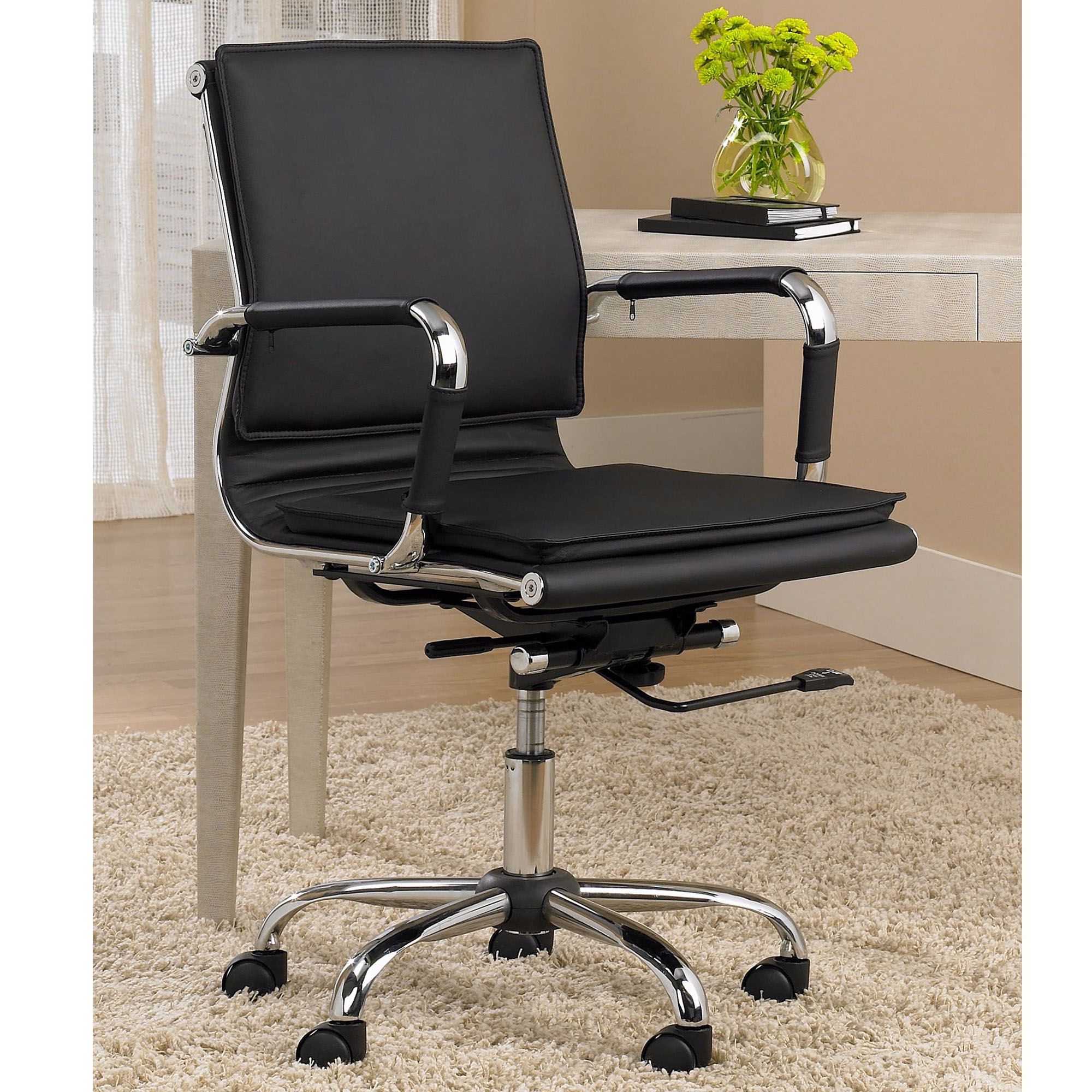 Black Faux Leather Desk Chair Tanner Black Faux Leather Lowback Desk Chair P6518 Lamps Plus