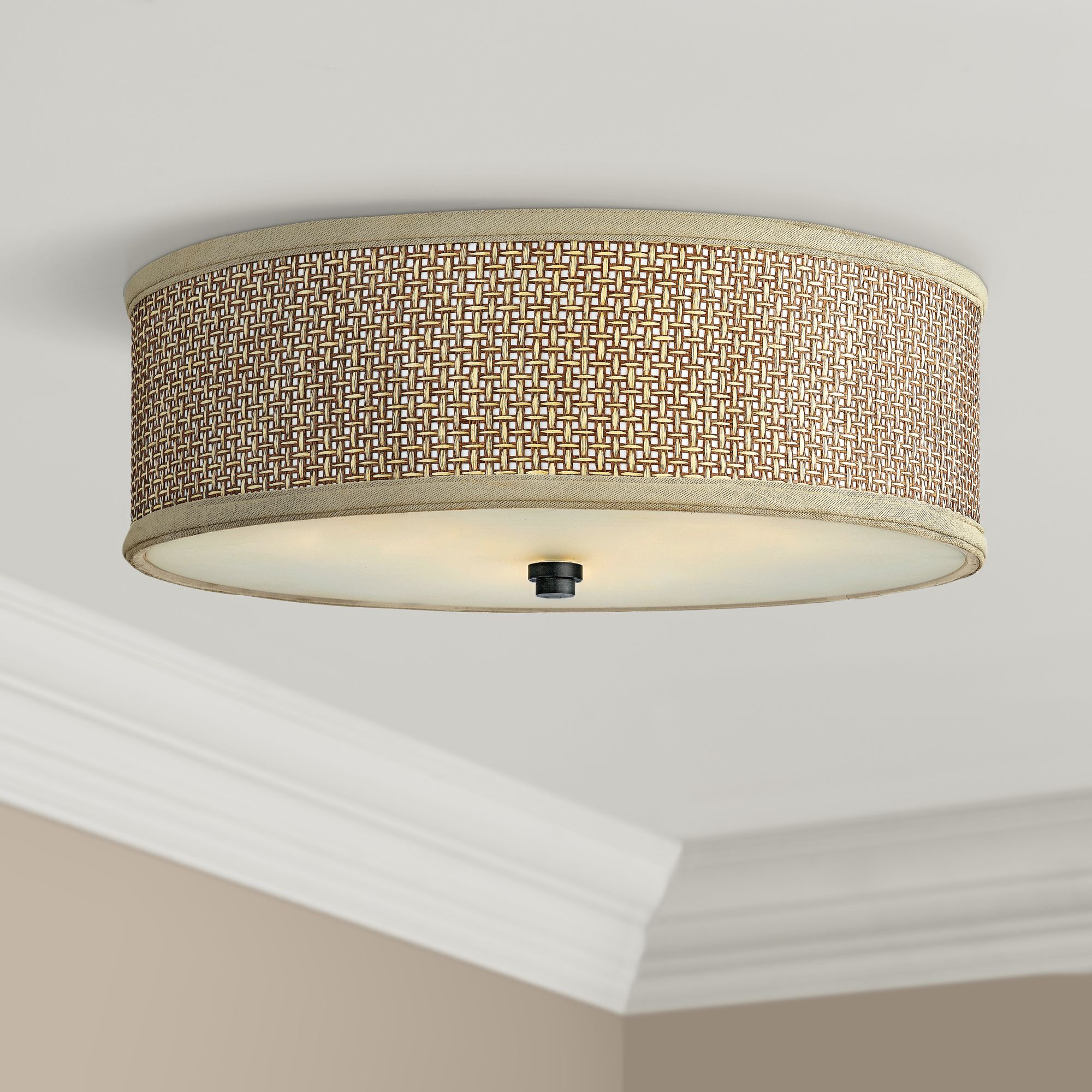 Quoizel Zen 17" Wide Woven Rattan Drum Ceiling Light P6657 Lamps Plus