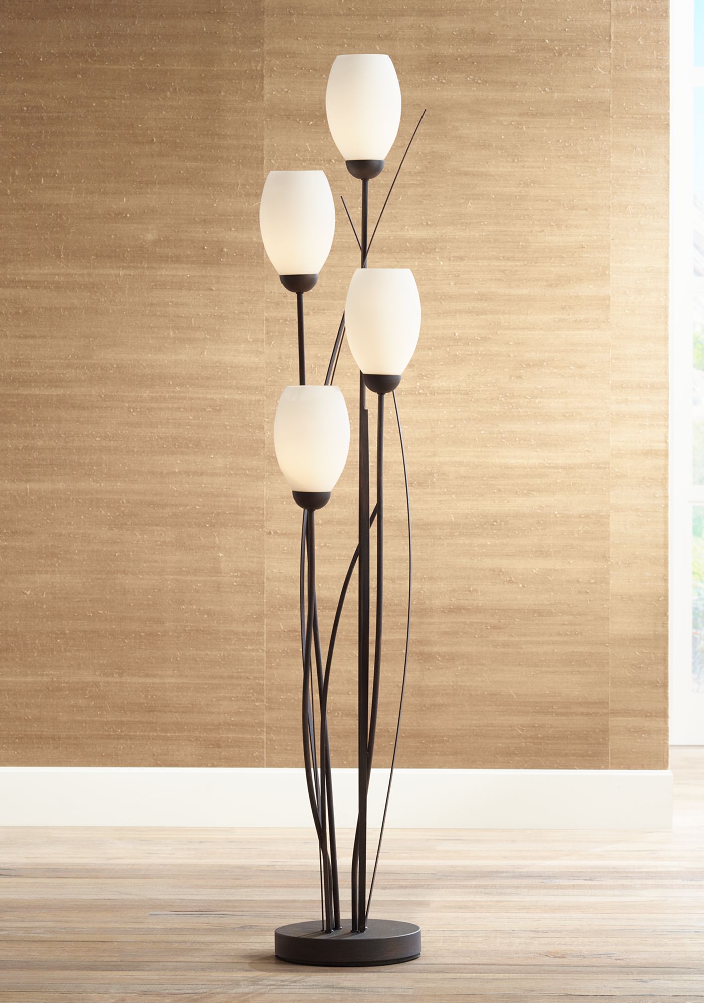 Black Metal and White Glass Tulip 4 Light Floor Lamp U2560 Lamps Plus