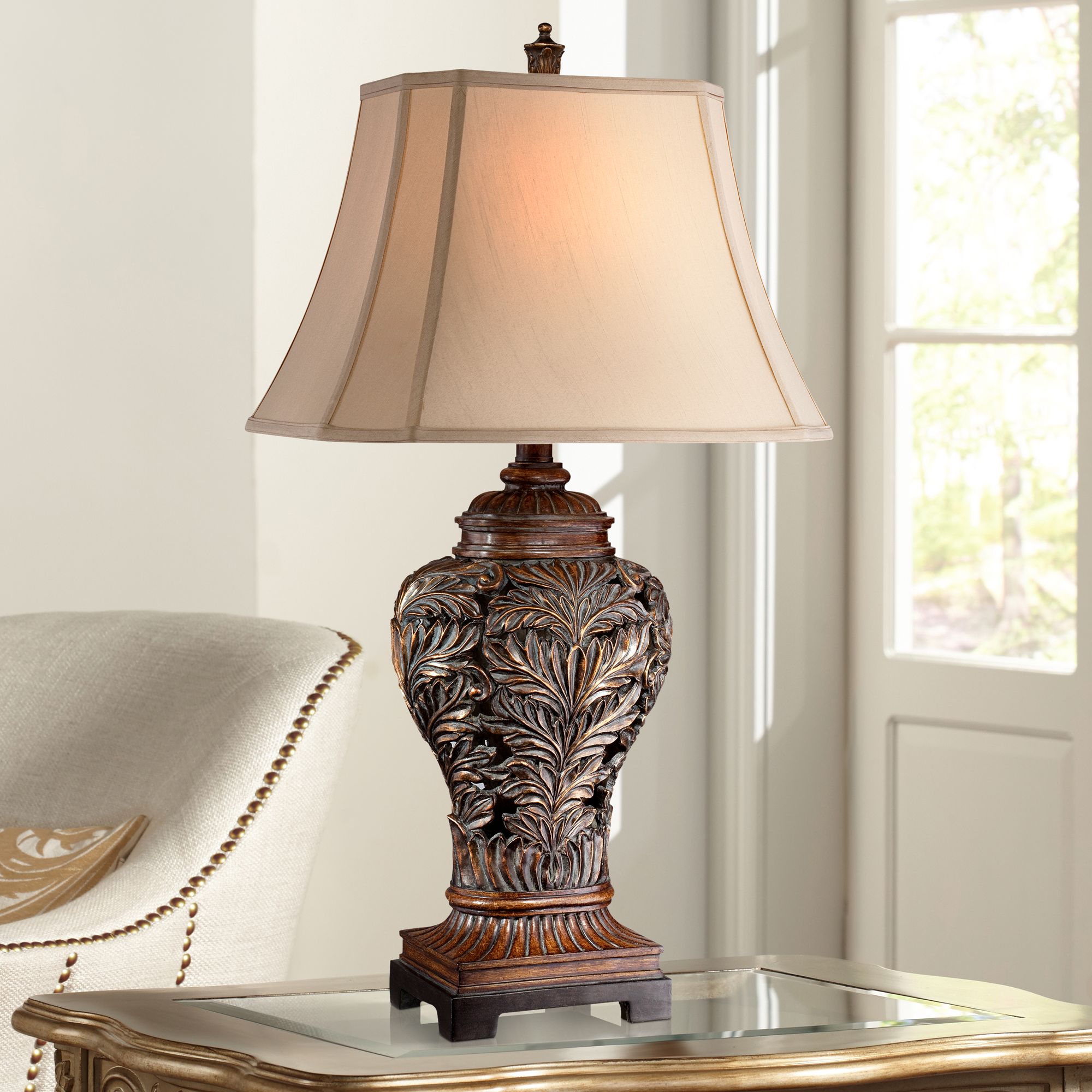 Barnes and Ivy Leafwork Bronze Vase Table Lamp V0802 Lamps Plus