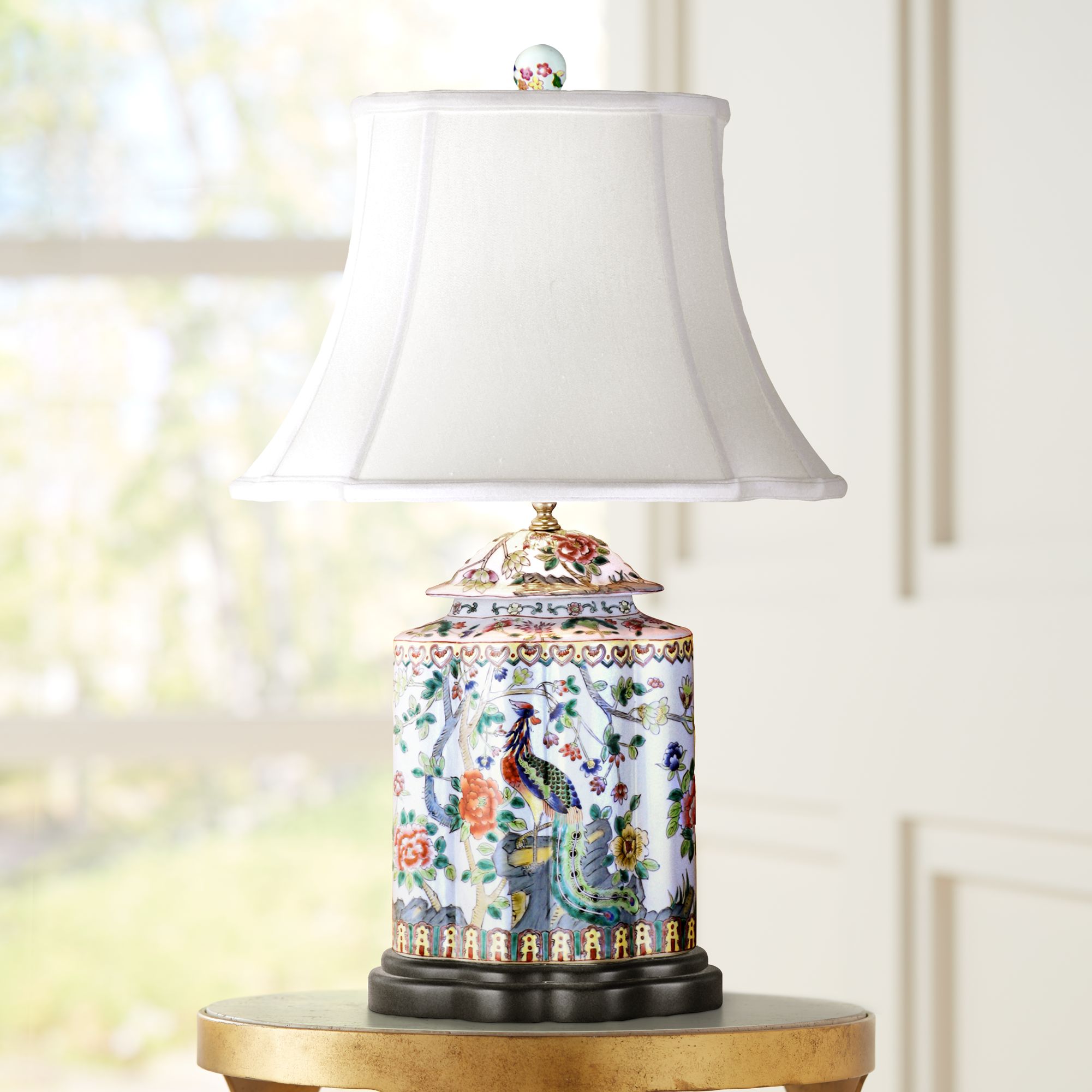 Famille Rose Scalloped Tea Jar Porcelain Table Lamp V2470 Lamps Plus